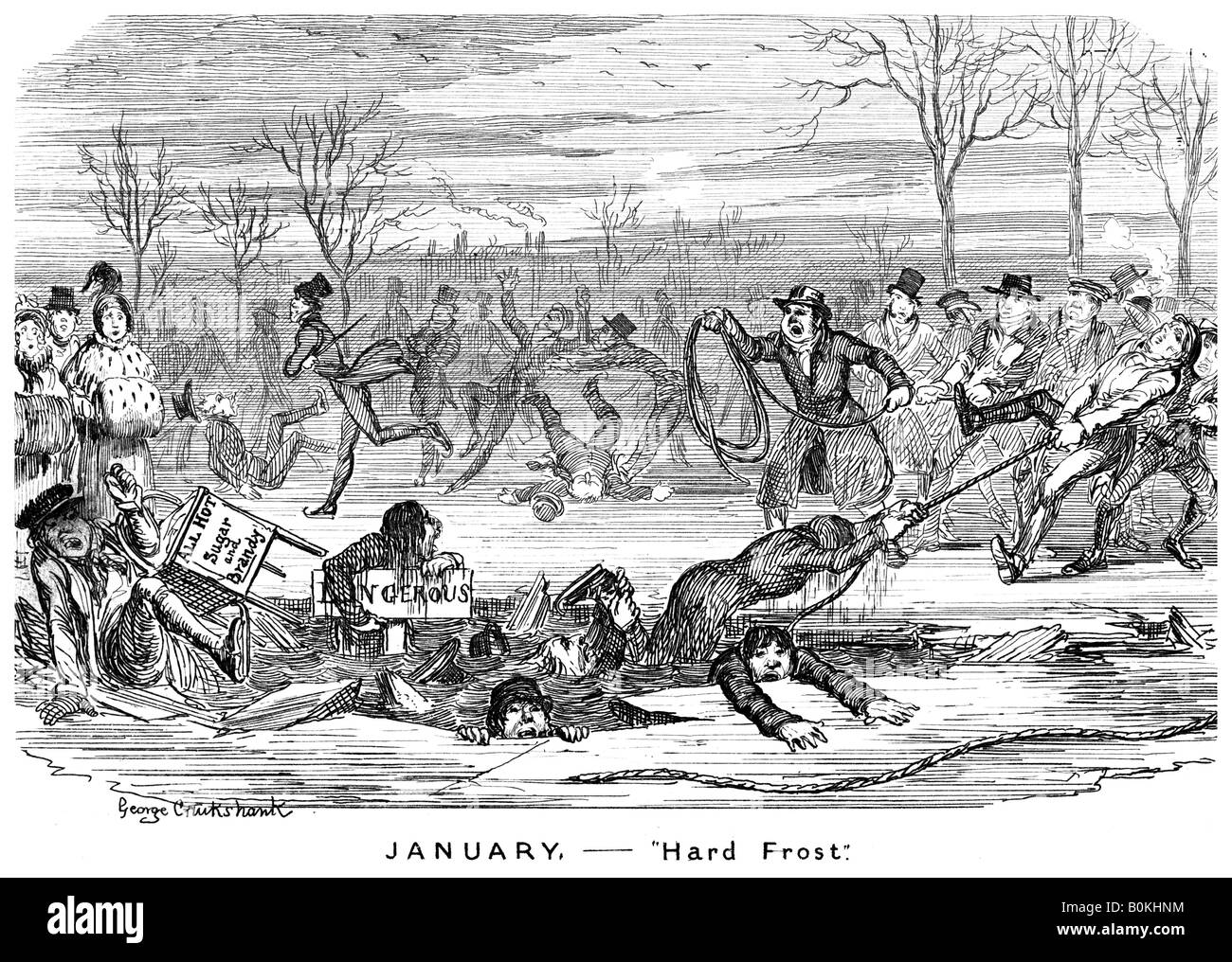 'Gennaio - Hard Frost", secolo XIX.Artista: George Cruikshank Foto Stock