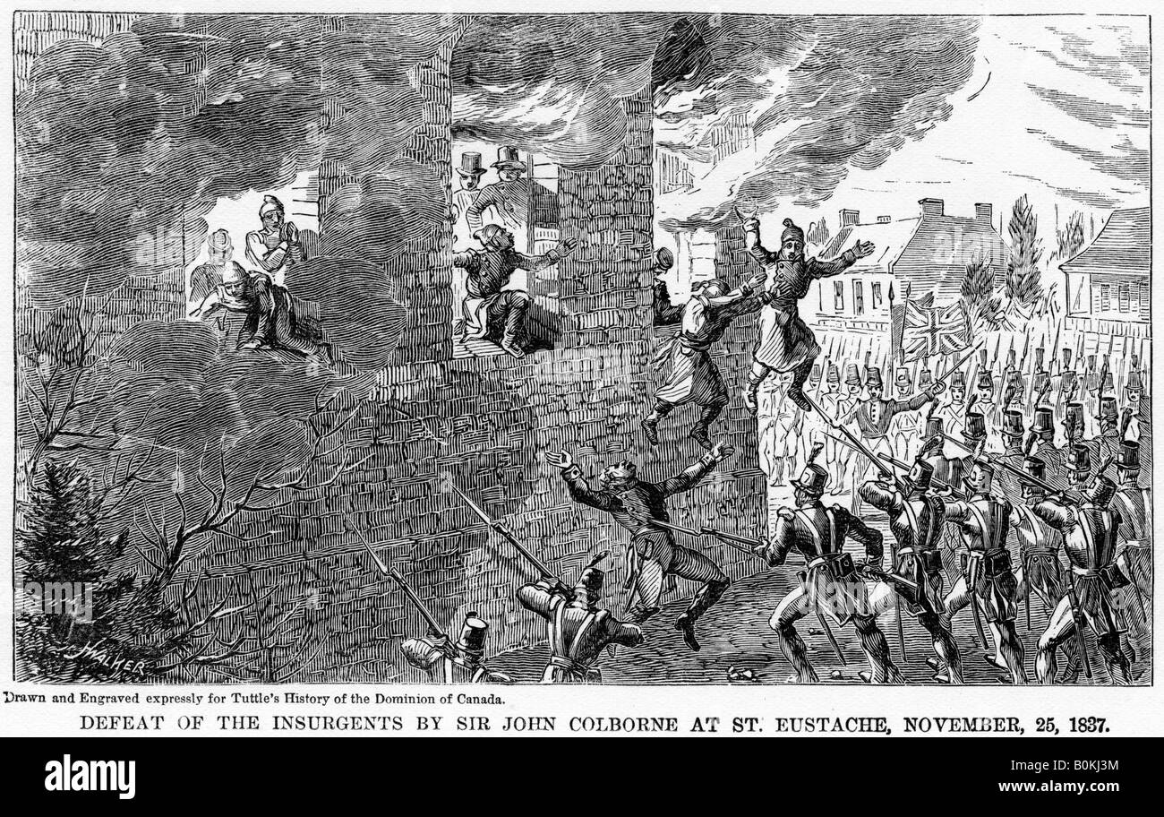 'Defeat dei ribelli da Sir John Colborne presso il St Eustache, 25 novembre 1837', (1877). Artista: sconosciuto Foto Stock
