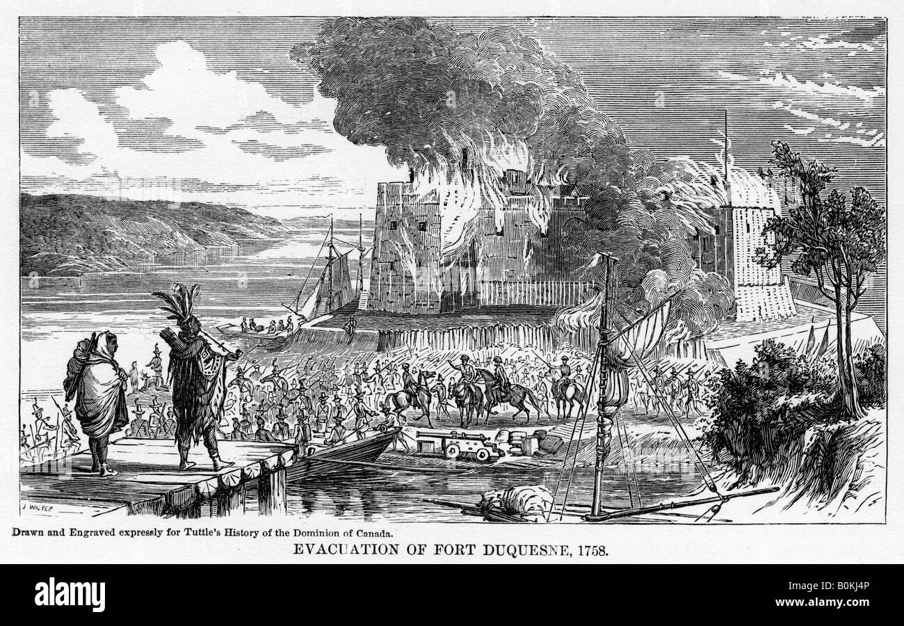 "Evacuazione di Fort Duquesne, 1758", (1877). Artista: sconosciuto Foto Stock