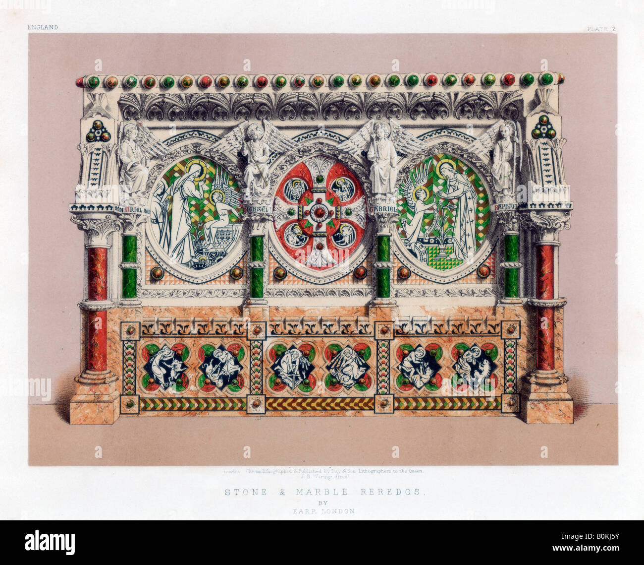 'Stone e marmo Reredos', XIX secolo.Artista: John Burley Waring Foto Stock