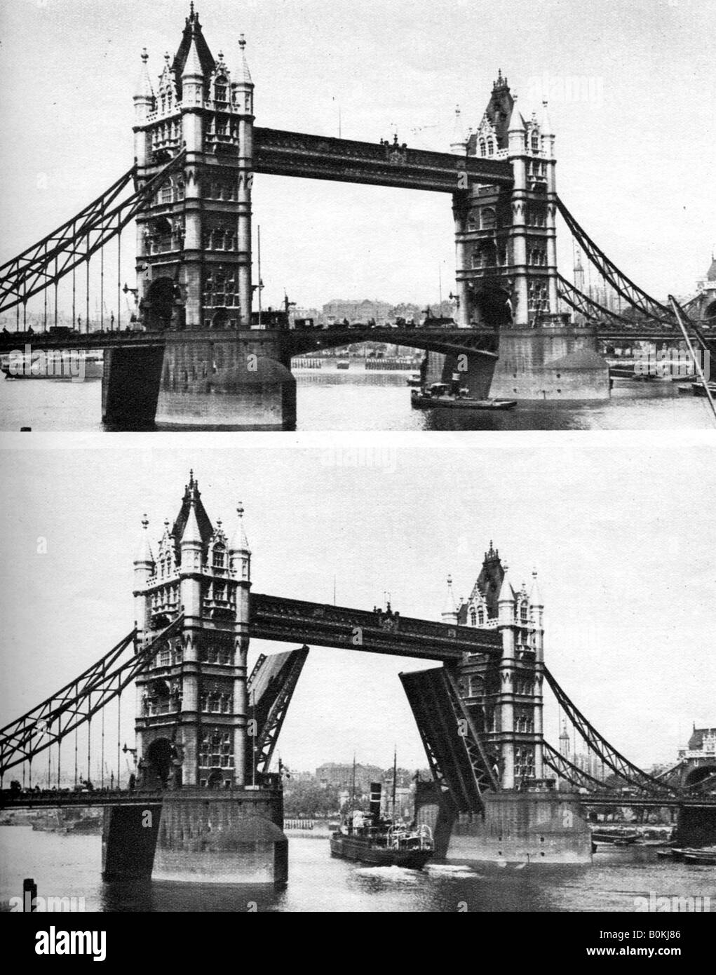 Il Tower Bridge aperto e chiuso, Londra, 1926-1927. Artista: McLeish Foto Stock