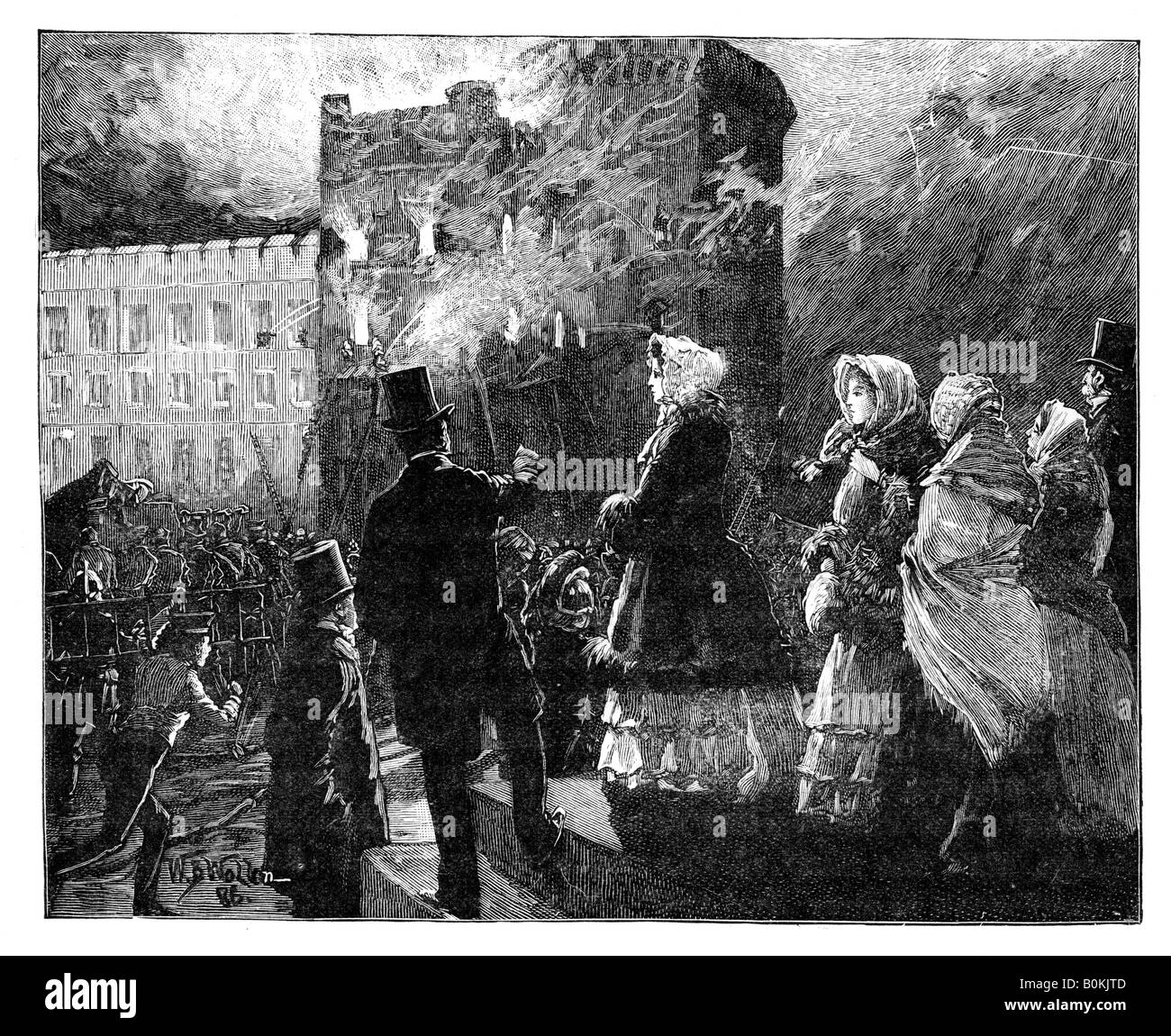 Incendio in Principe di Galles Torre, il Castello di Windsor, c1850s, (1888). Artista: William Barnes Wollen Foto Stock