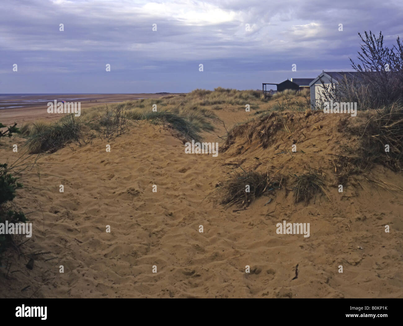Le dune di sabbia e capanne a Hunstanton Foto Stock