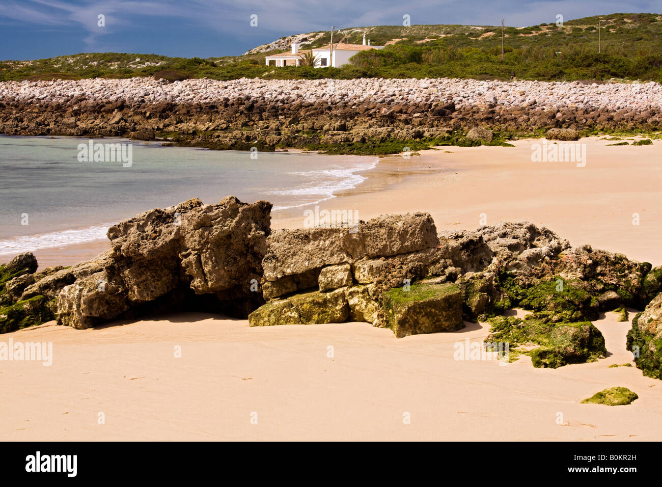 Rocce di muschio a beach,Portogallo,l'Europa Foto Stock