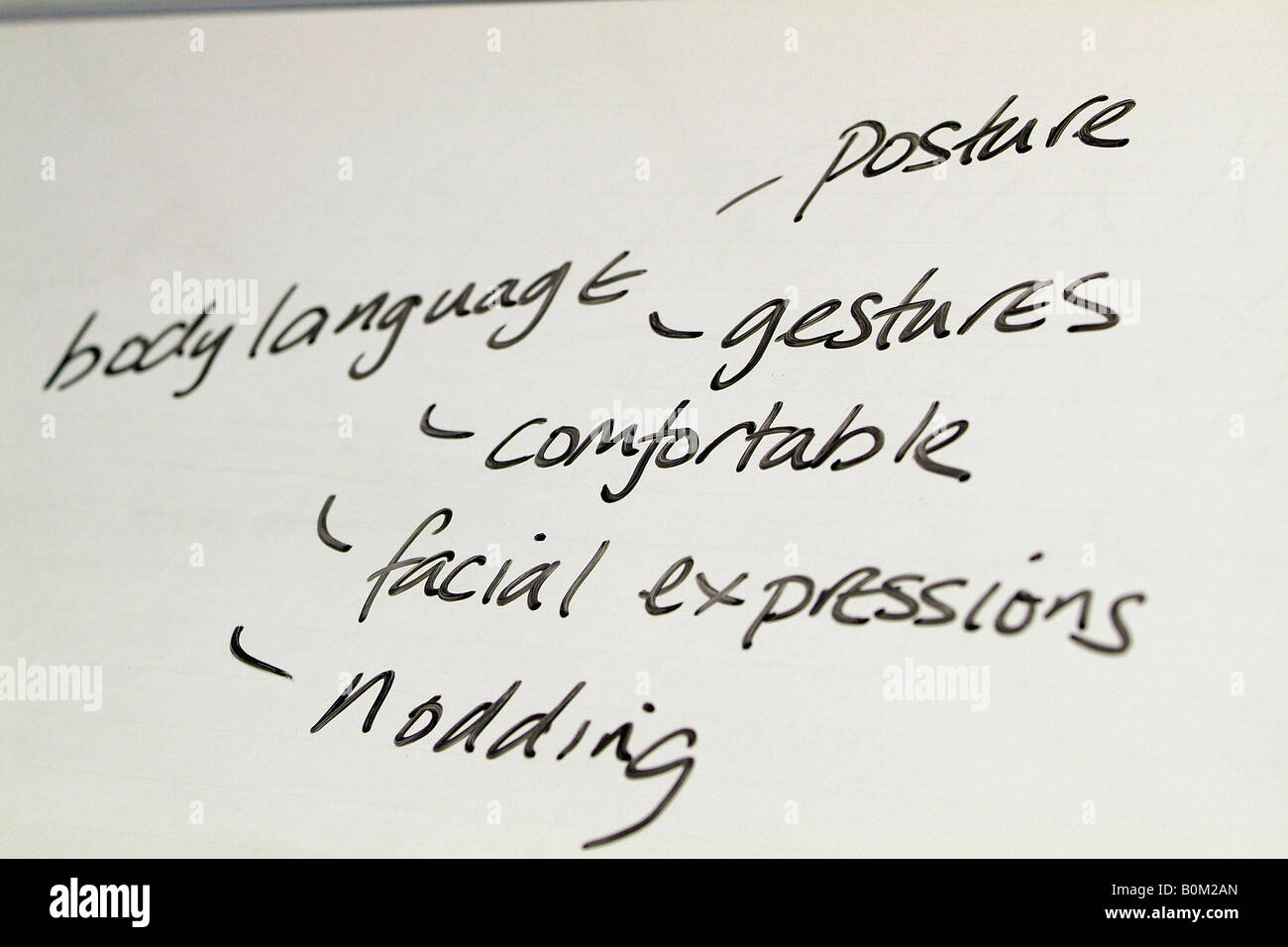 Il linguaggio del corpo parole chiave scritta su una lavagna Foto Stock