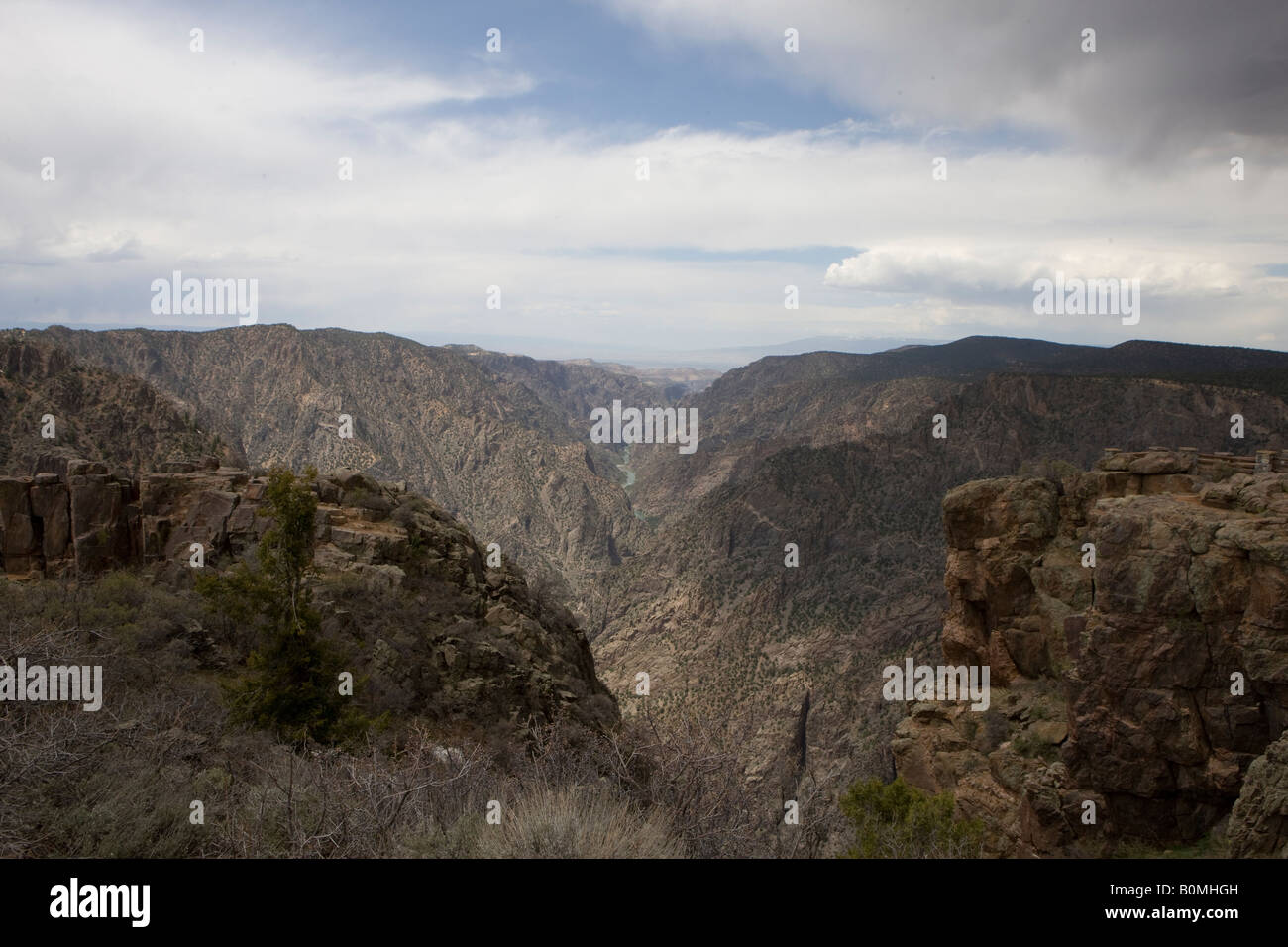 Vista del Black Canyon e il fiume Gunnison dal South Rim Road sulla parte superiore del bordo meridionale Colorado USA Foto Stock