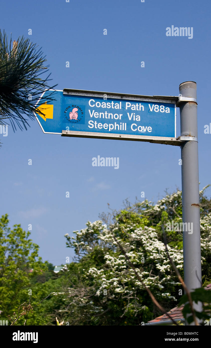 Sentiero costiero numero V88a Steephill Cove sull'Isola di Wight, Inghilterra, Regno Unito Foto Stock