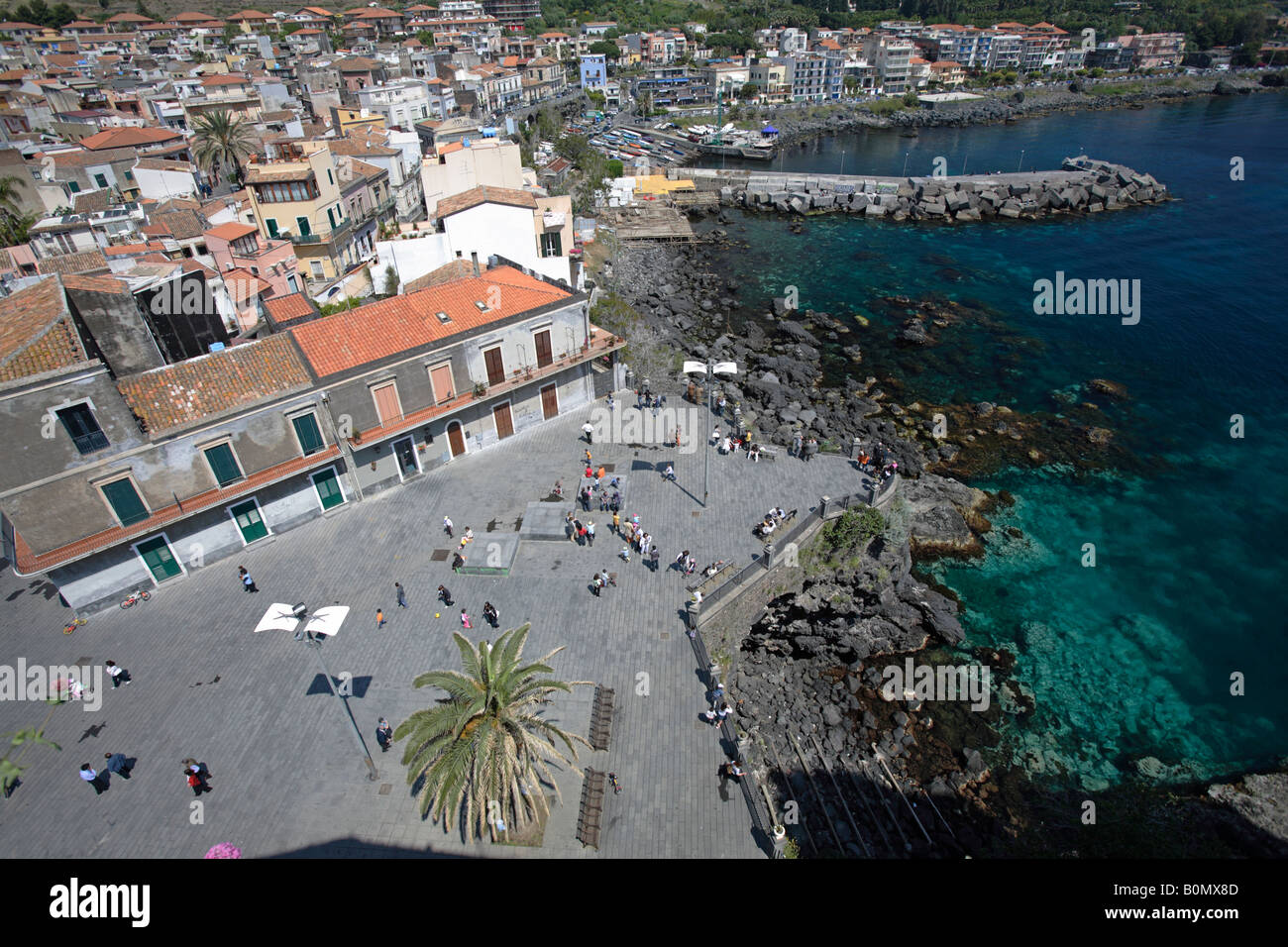 Vista aerea di Acicastello, Sicilia, Italia Foto Stock