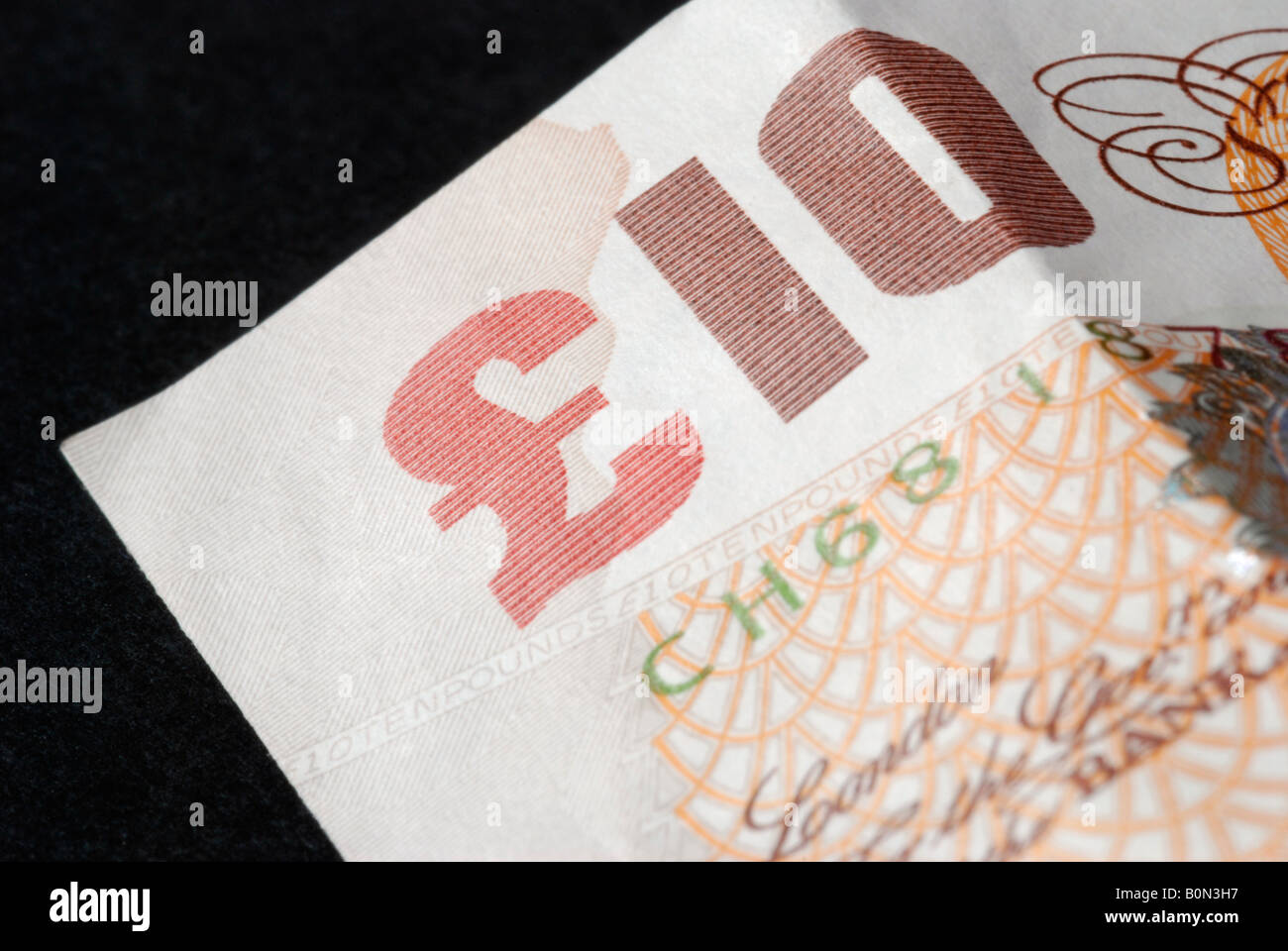 Chiusura del Regno Unito dieci pound nota mostra quantità 2008 Foto Stock