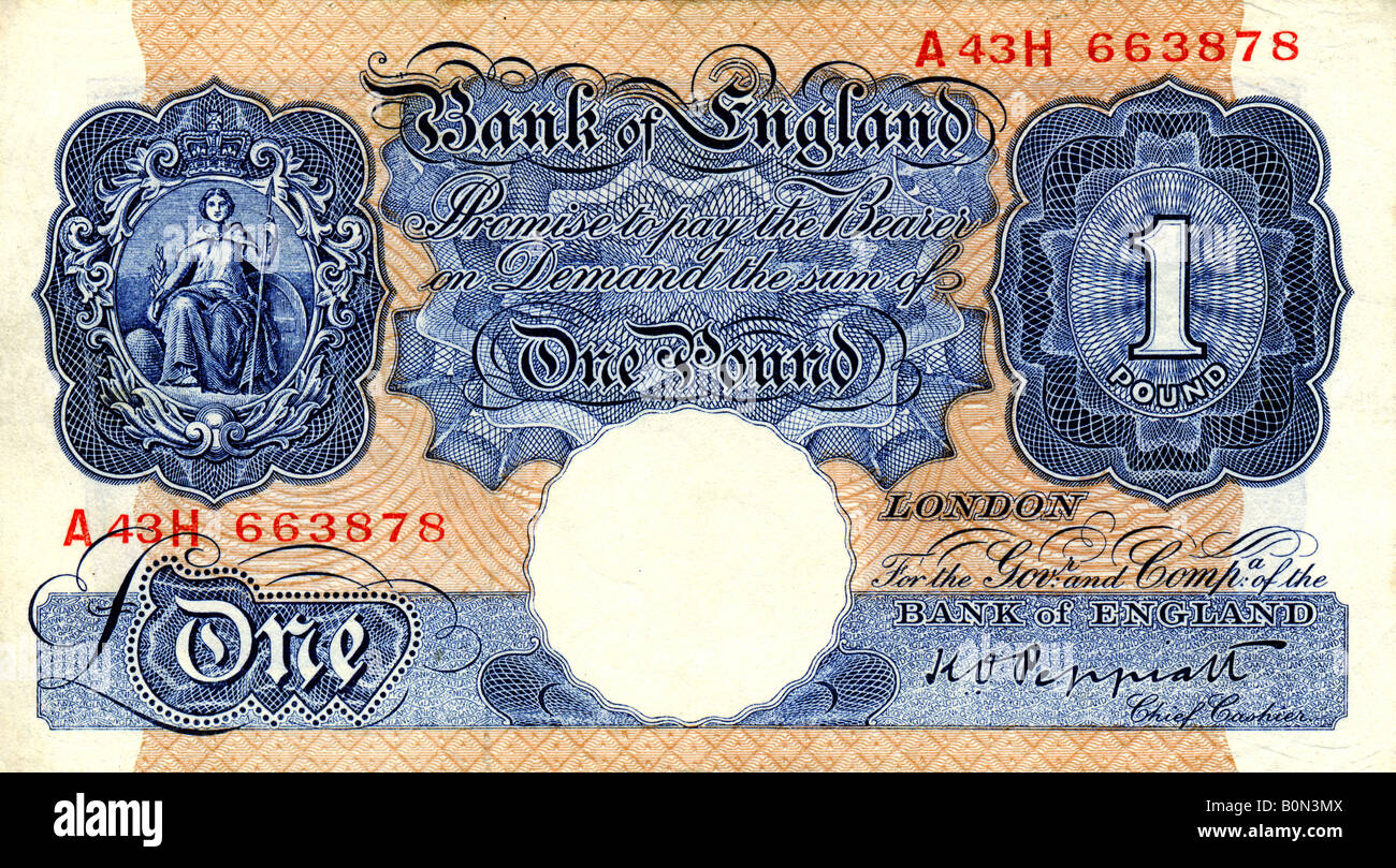 1940 Mint Bank of England una libbra nota con firma di K O Peppiatt Capo cassiere per solo uso editoriale Foto Stock
