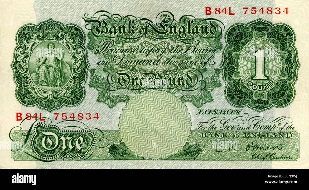 Anni Cinquanta Mint Bank of England una libbra nota con firma del L K O'Brien Capo cassiere per solo uso editoriale Foto Stock