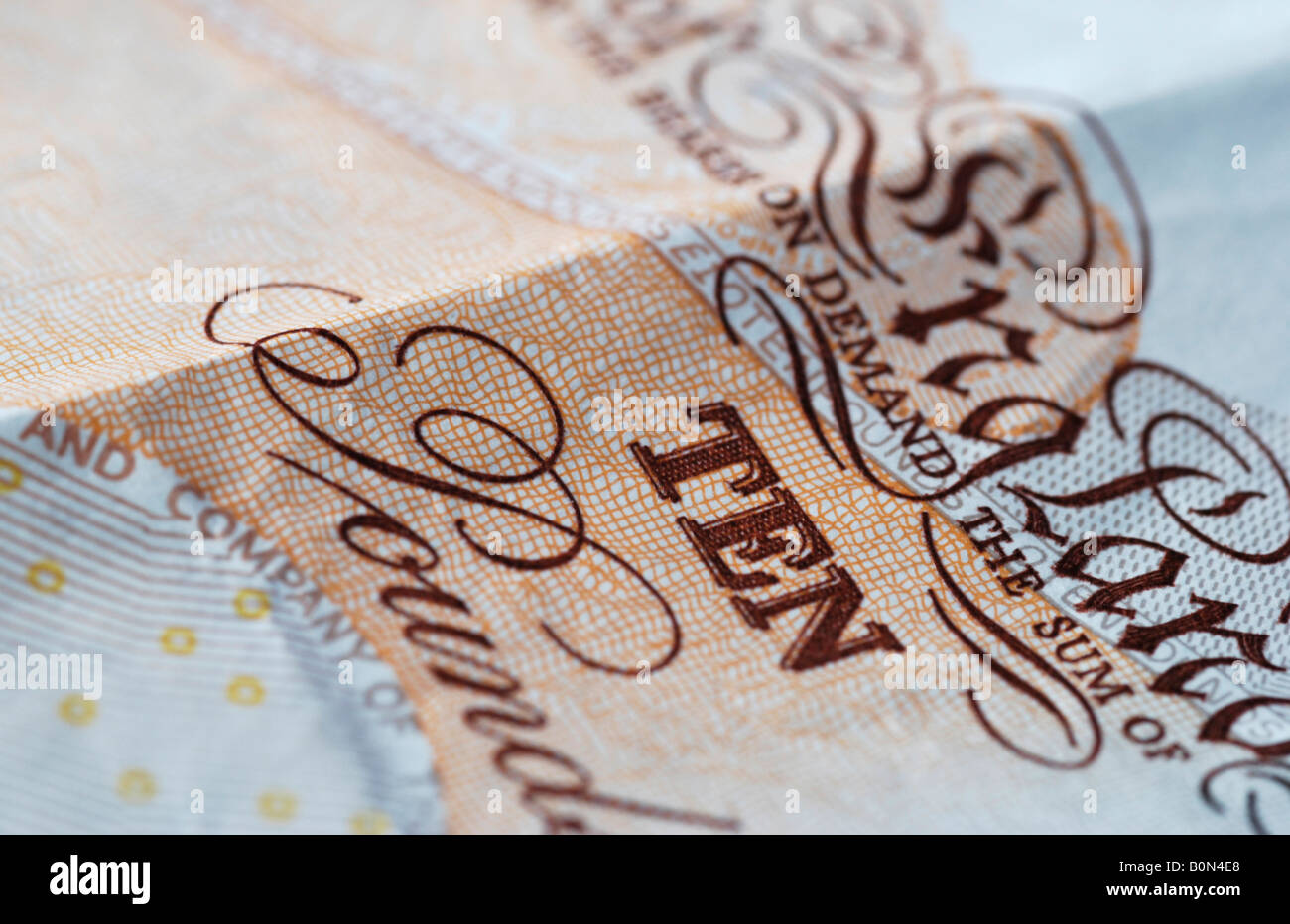 Chiusura del Regno Unito dieci pound nota mostra quantità 2008 Foto Stock