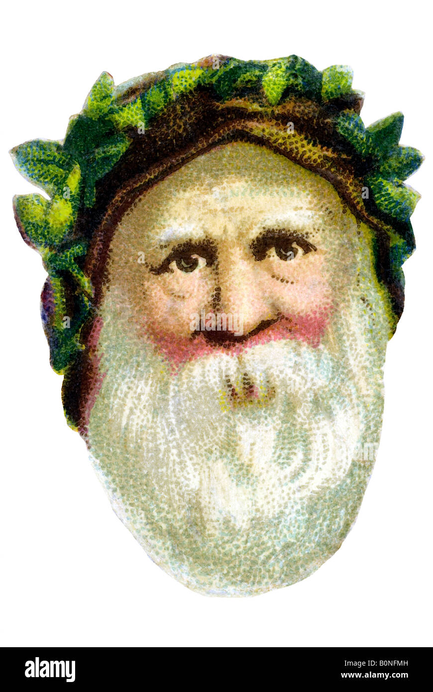 Vecchio Babbo Natale tappo marrone Barba bianca foglie verdi del XIX secolo in Germania Foto Stock