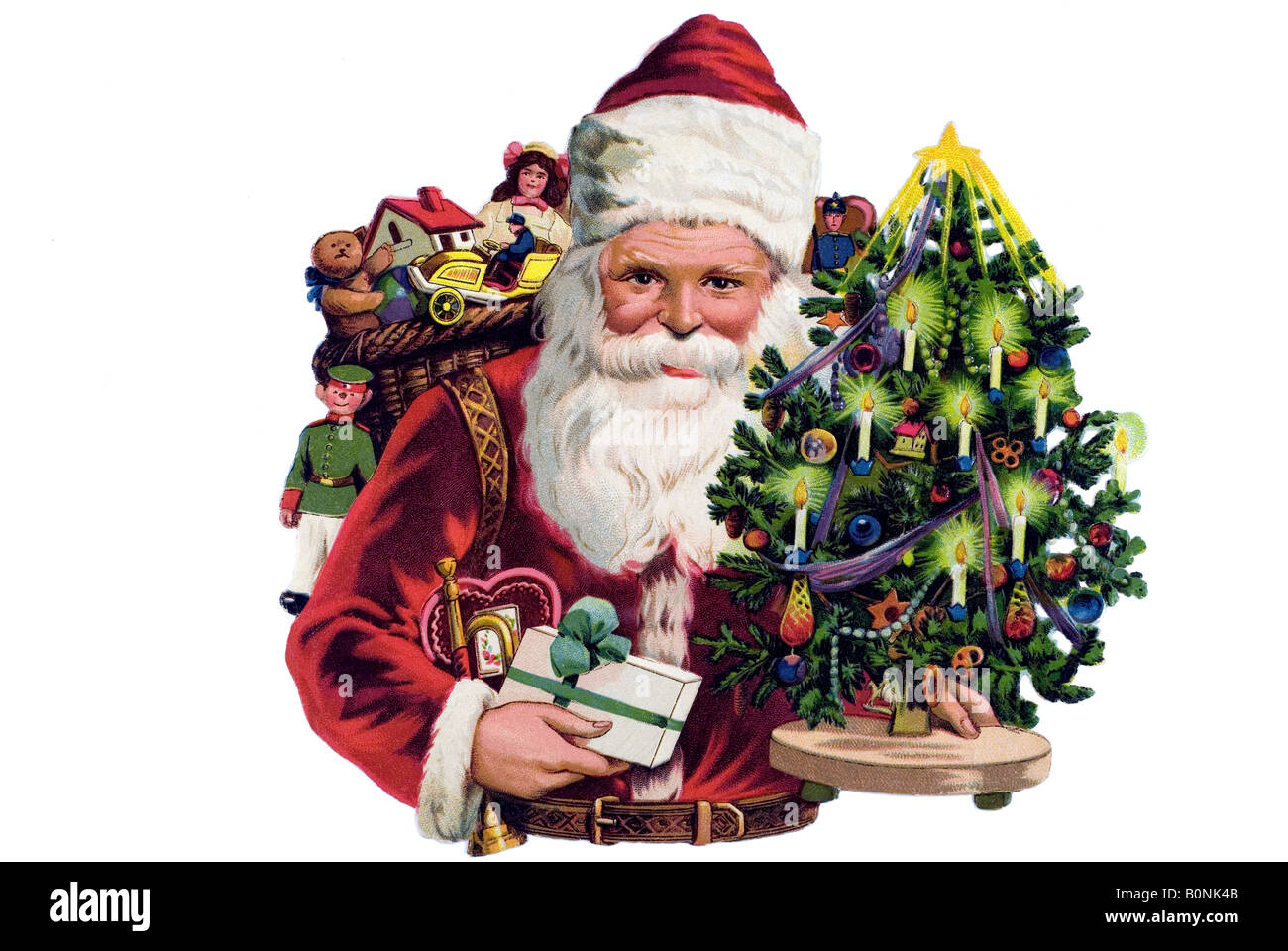 In vecchio stile red Babbo Natale bambole nave cavallo sfera del tamburo del XIX secolo in Germania Foto Stock