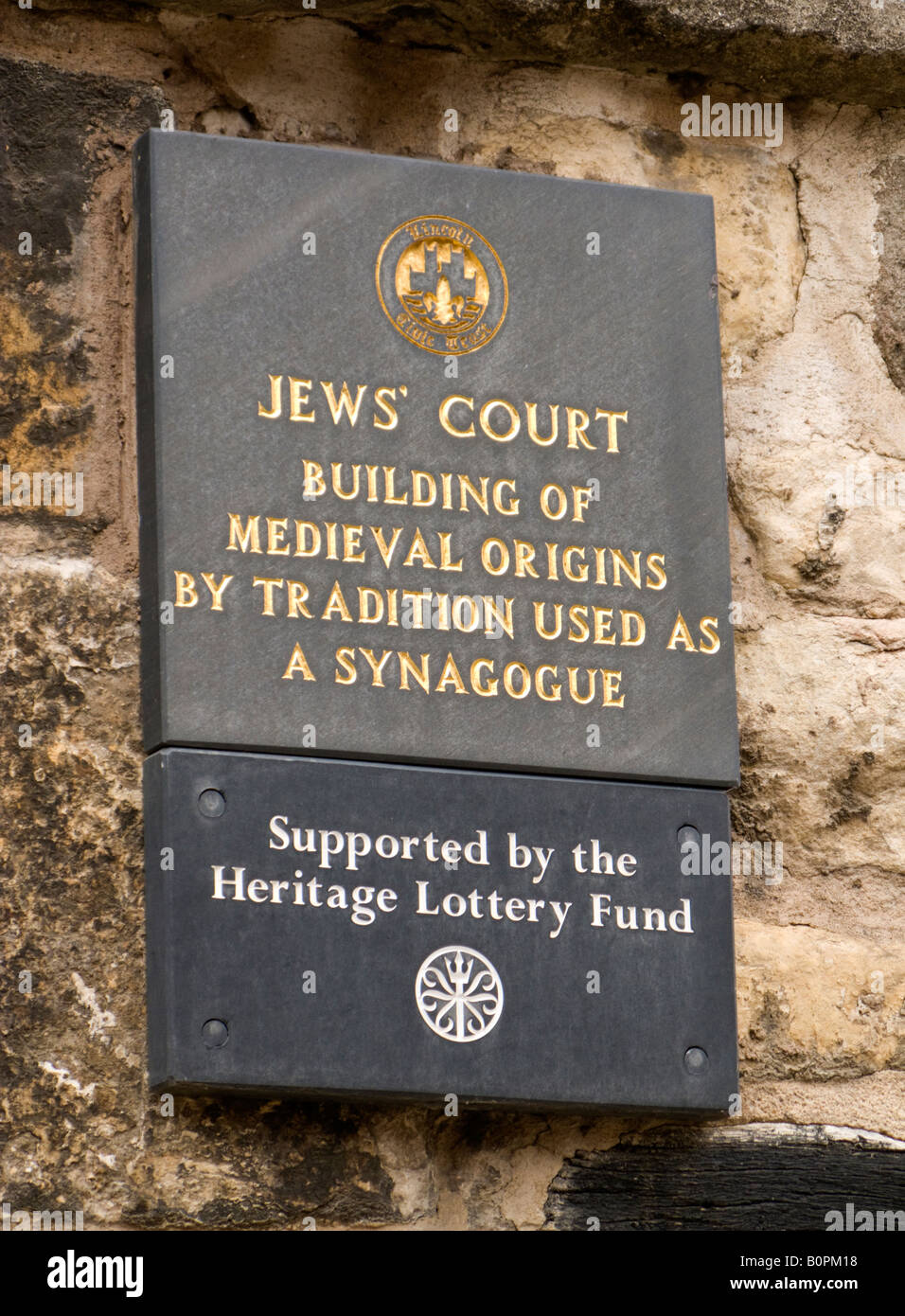 Placca su ebrei corte del 'rigida Hill' in Lincoln Regno Unito il sito di una antica sinagoga ebraica Foto Stock