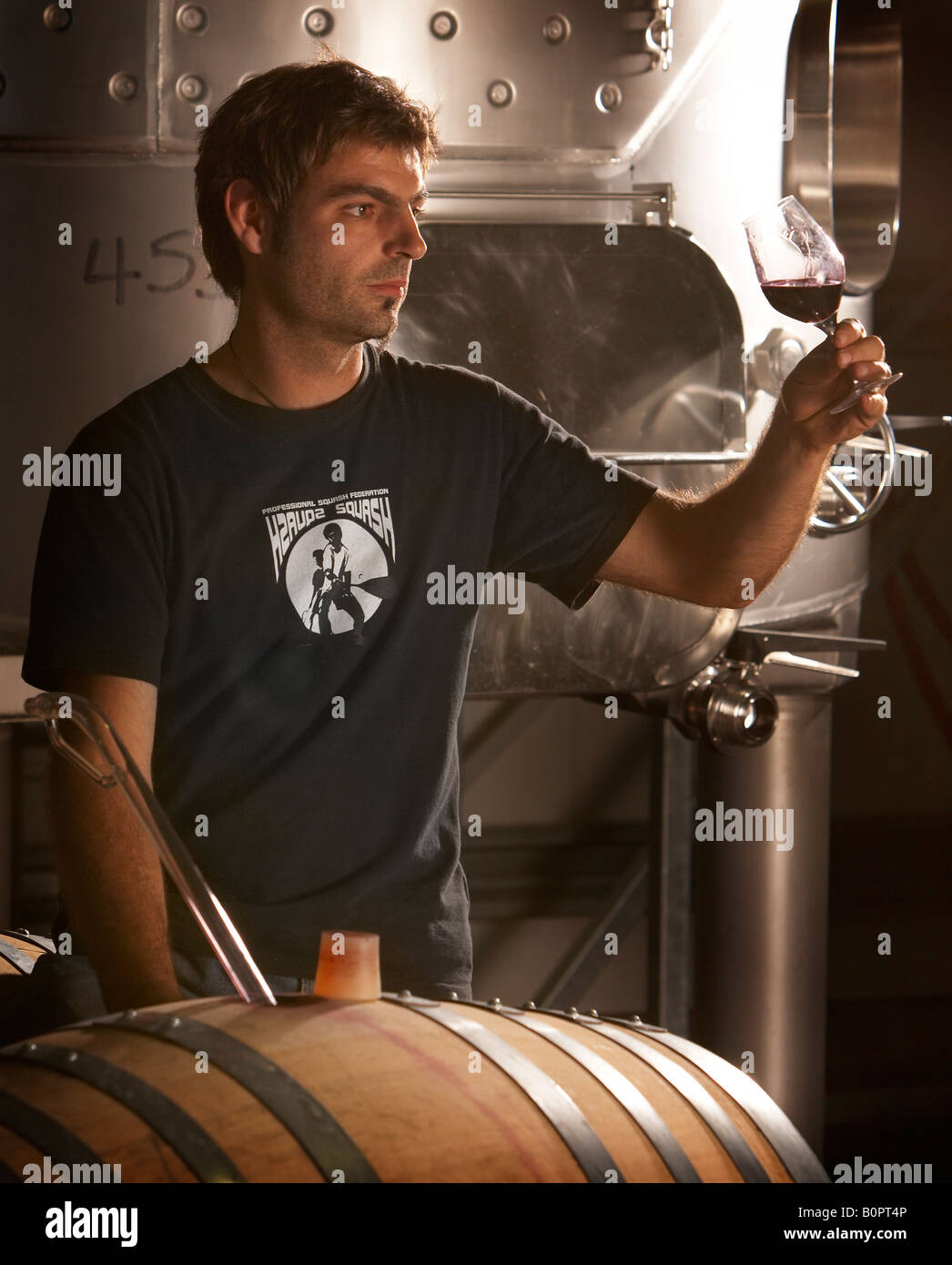 David Ramonteu hatton station wagon enologo controllo cassa di vino per chiarezza Foto Stock