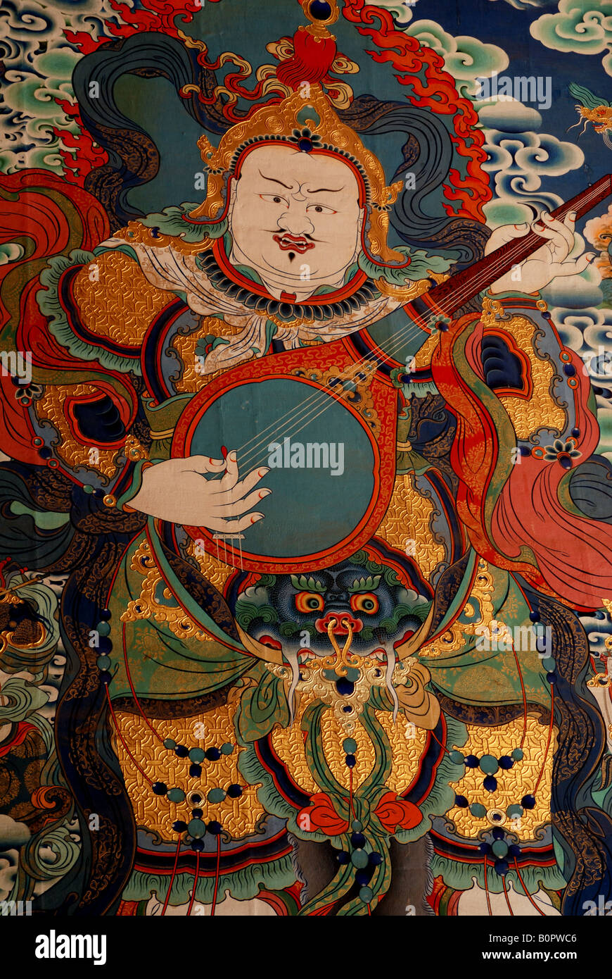 Tempio tradizionale dipinto Thangka. Foto Stock
