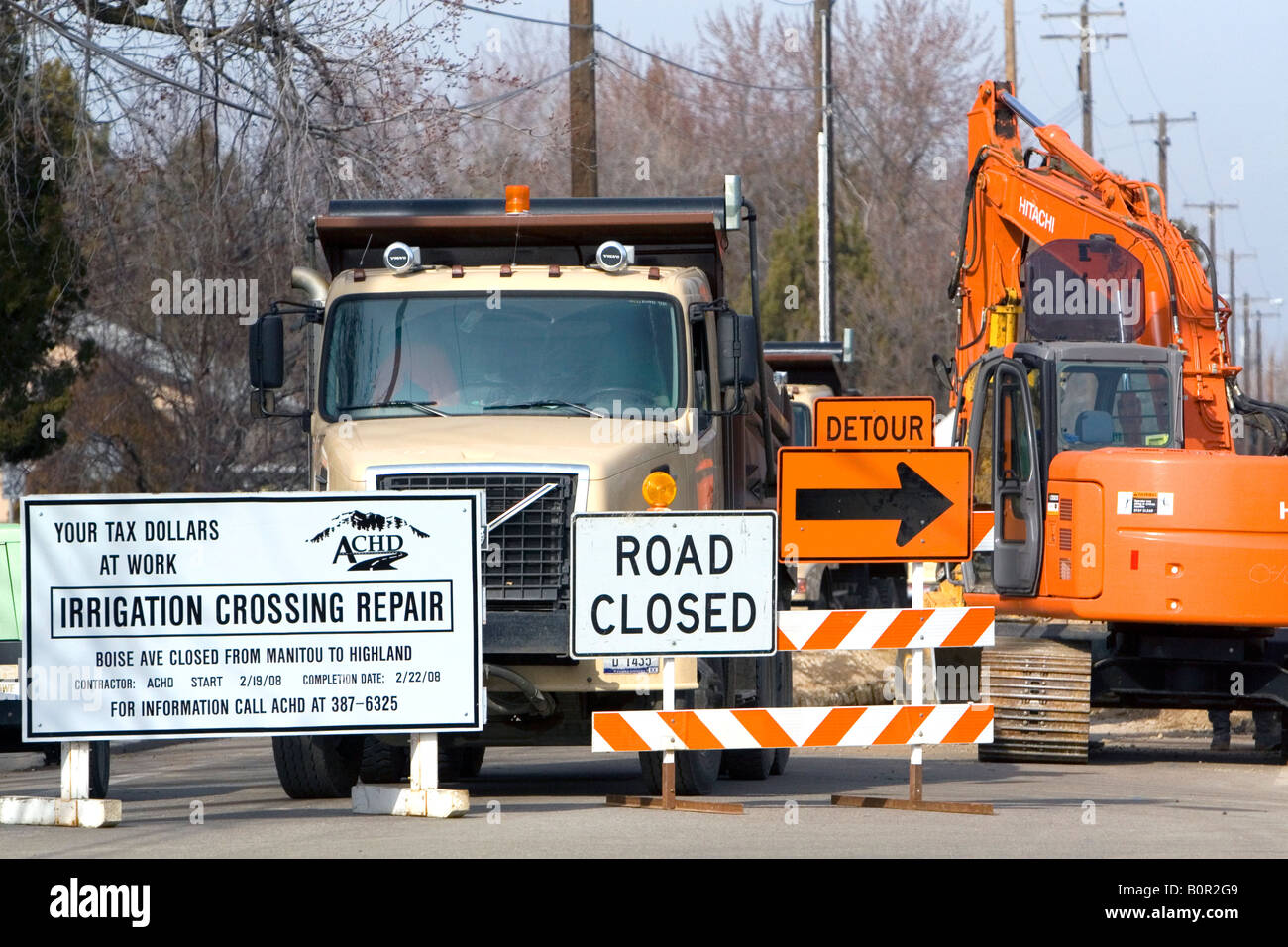 Strada chiusa per la costruzione a Boise Idaho Foto Stock