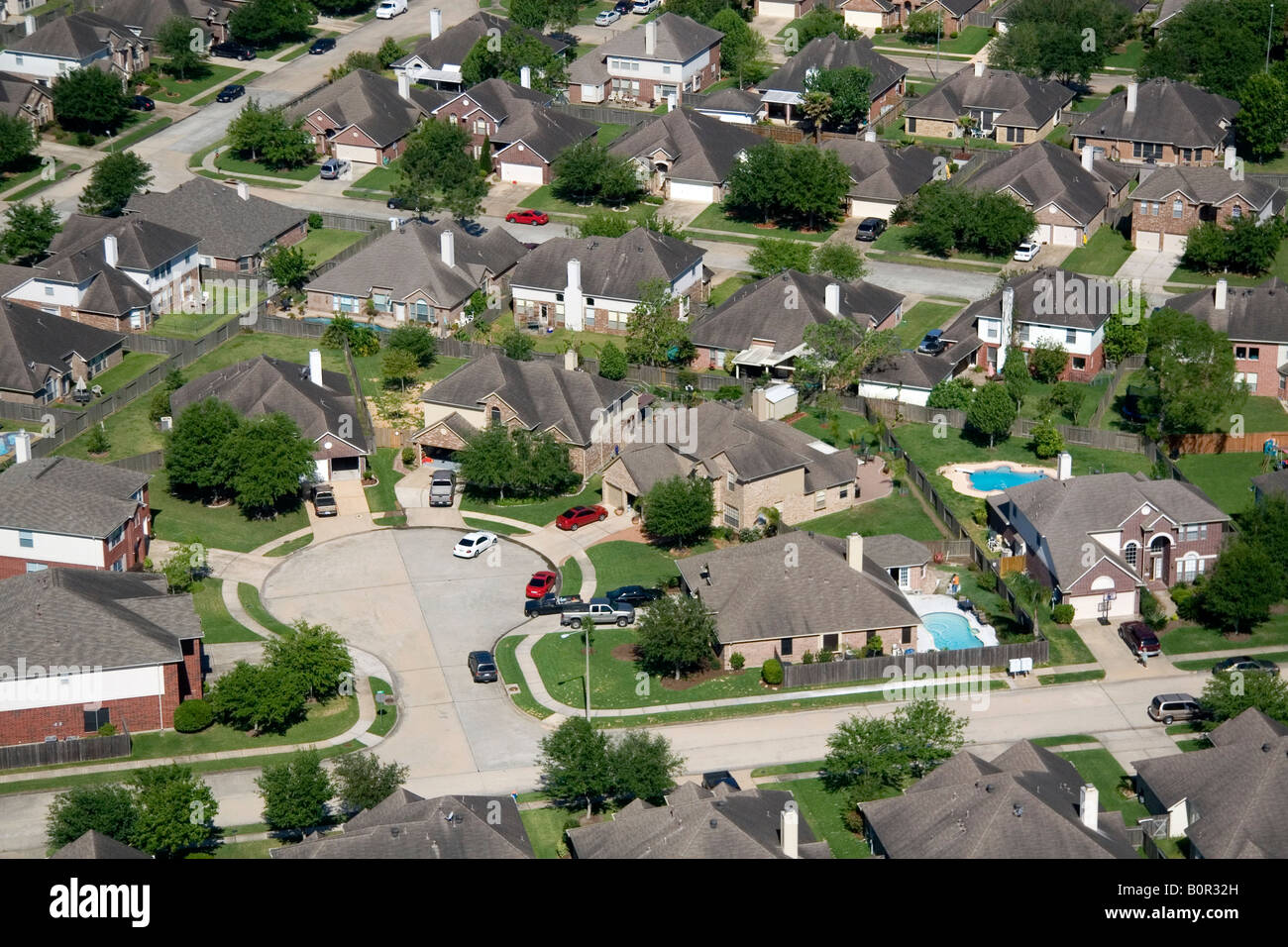 Vista aerea di alloggiamento suburbana vicino a Houston in Texas Foto Stock
