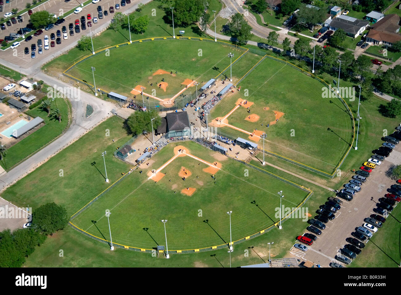 Vista aerea di campi da baseball a Houston in Texas Foto Stock