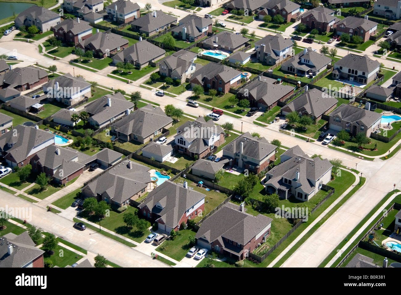 Vista aerea di una suddivisione suburbana vicino a Houston in Texas Foto Stock