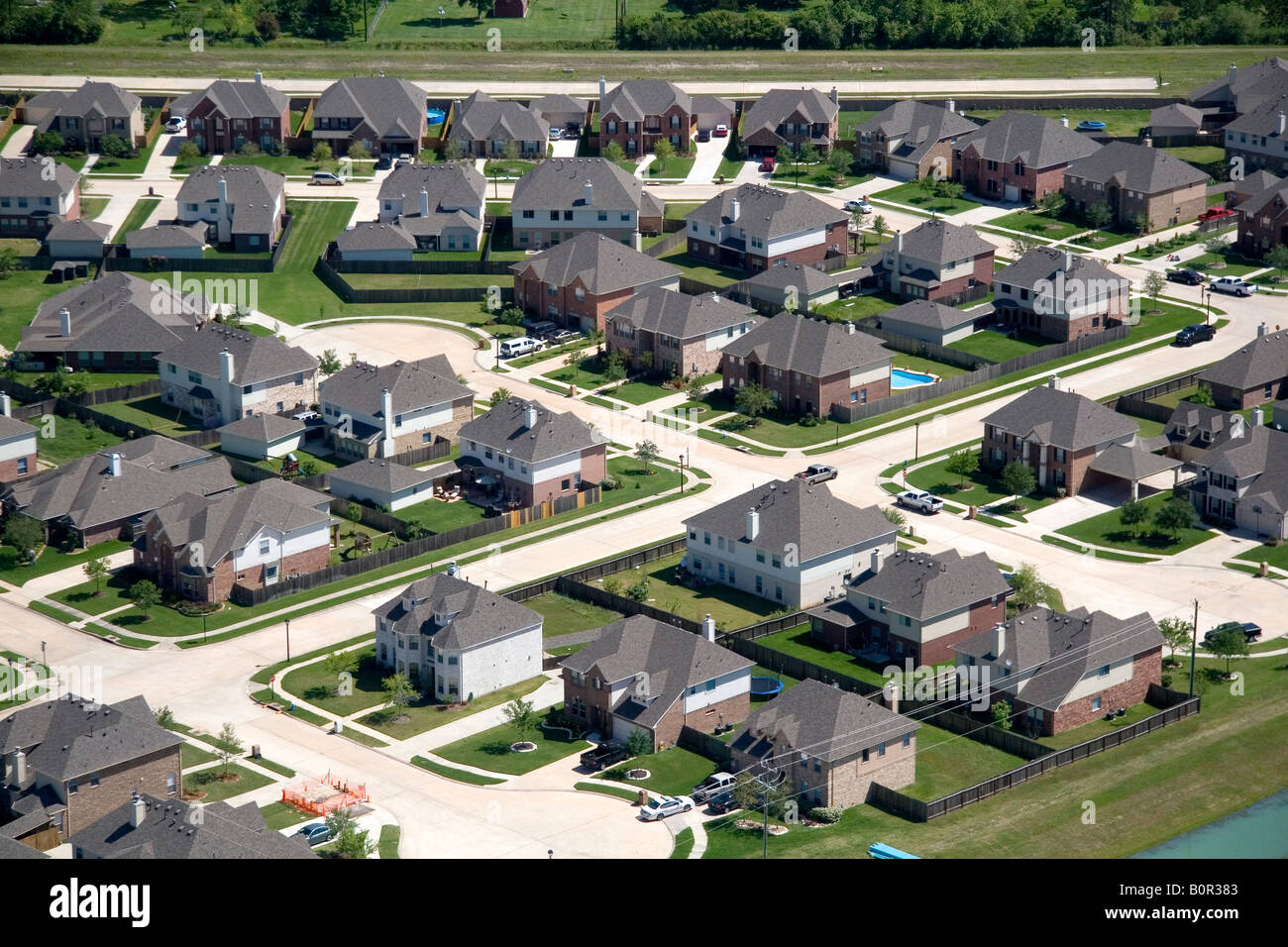 Vista aerea di una suddivisione suburbana vicino a Houston in Texas Foto Stock