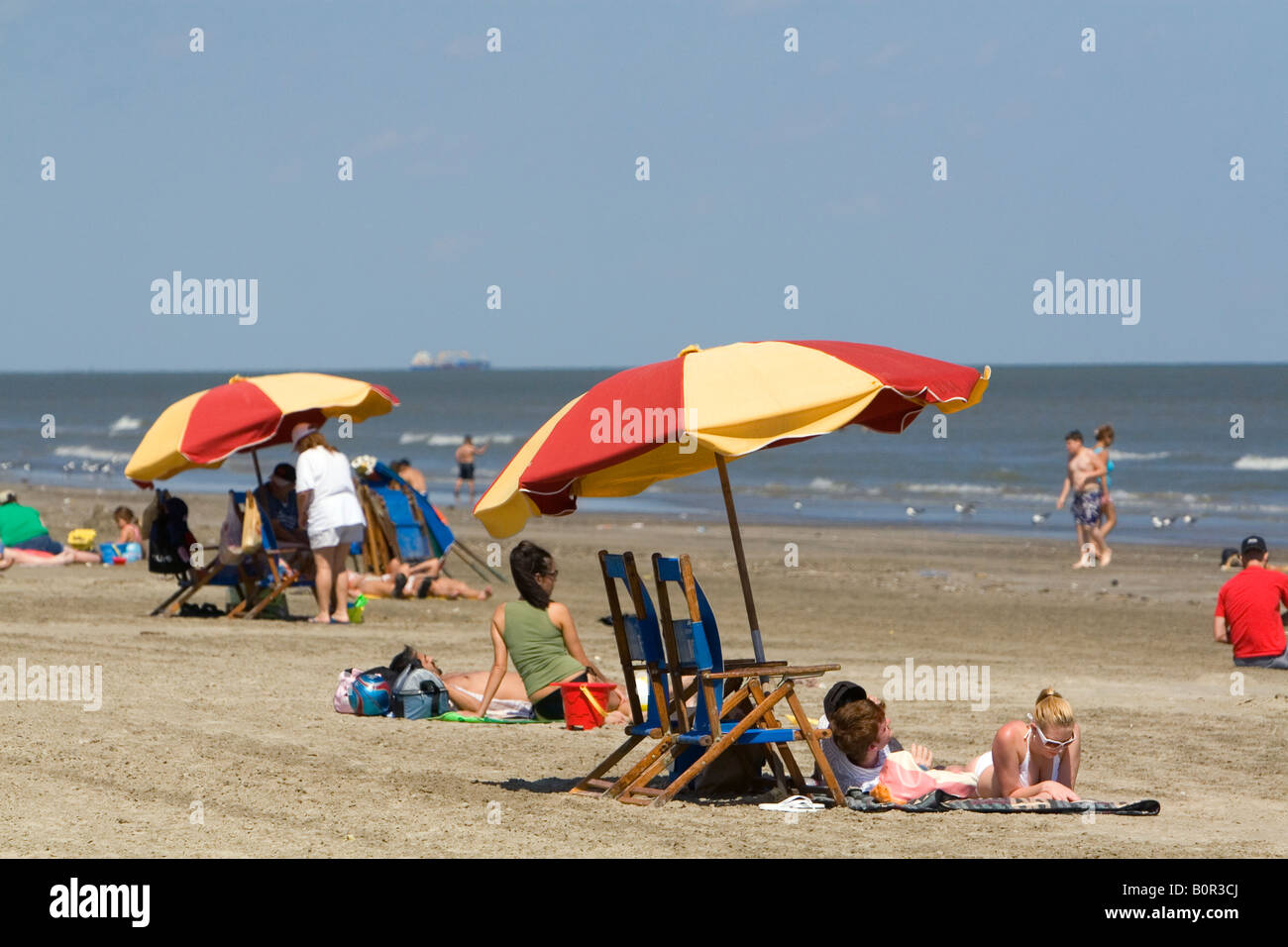 Galveston Beach sul Golfo del Messico in Galveston Texas Foto Stock