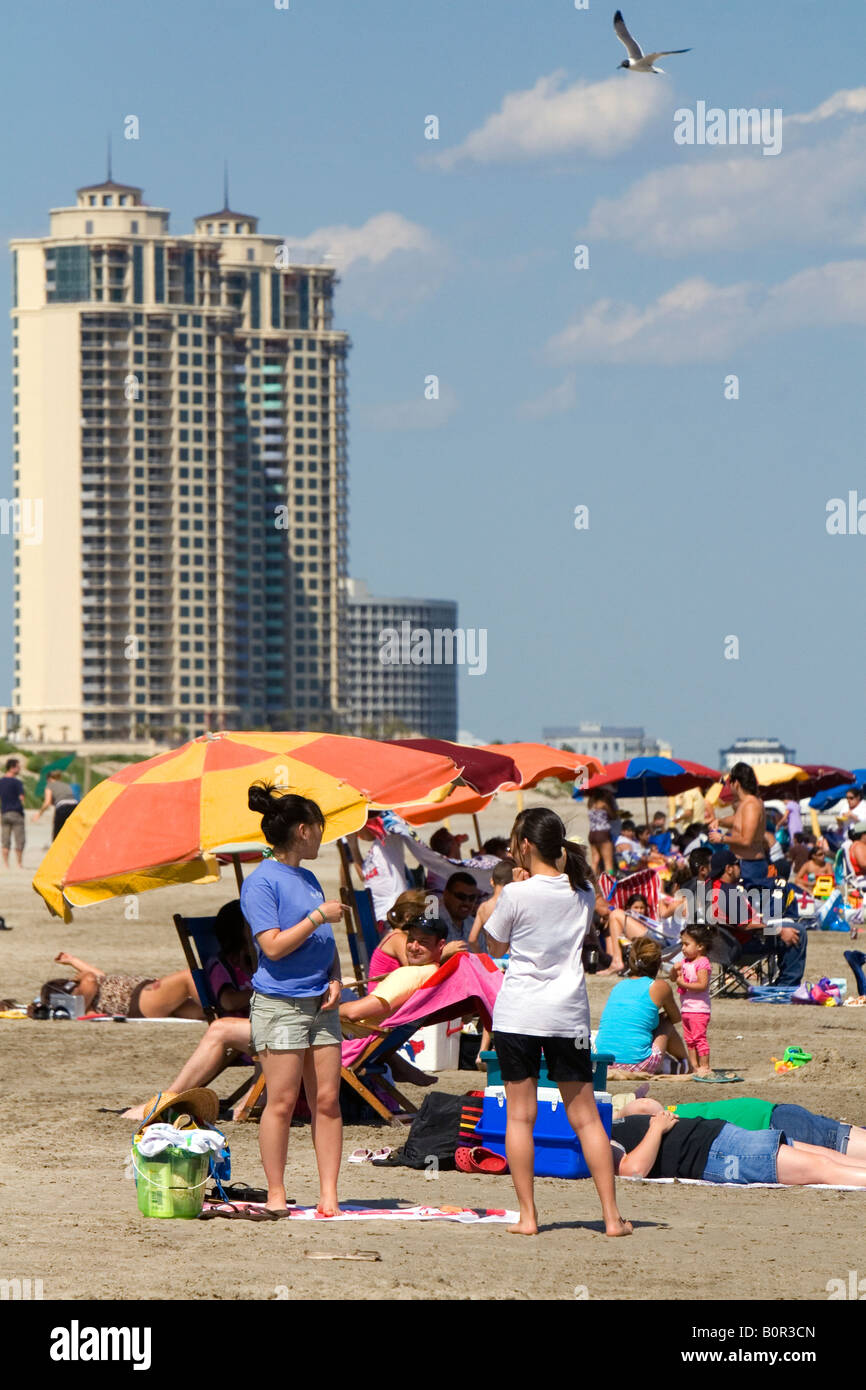 Galveston Beach sul Golfo del Messico in Galveston Texas Foto Stock