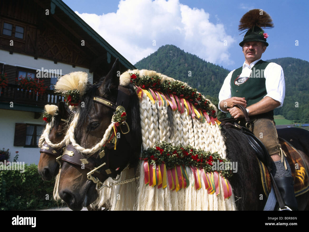 Leonhardi processione, Ruhpolding, Chiemgau, Baviera, Germania Foto Stock