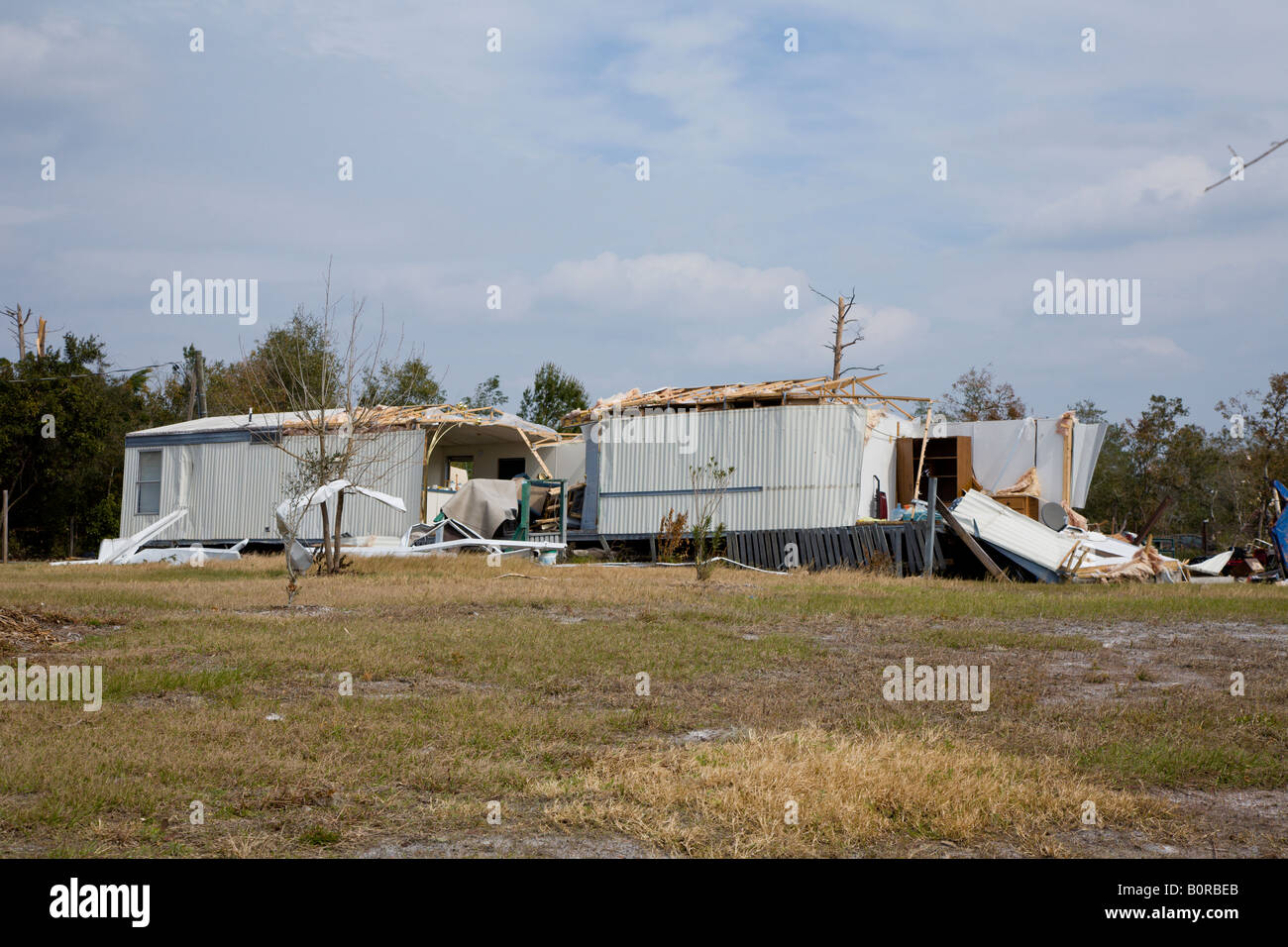 Modular home lacerata da un letale tornado in Lago di Mack Florida Foto Stock