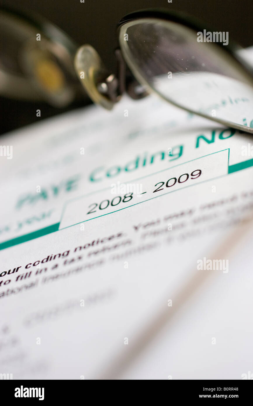 Avviso paye codifica 2008 2009 Pay AS You Earn Tax Code Regno unito consulenza fiscale Regno unito Foto Stock