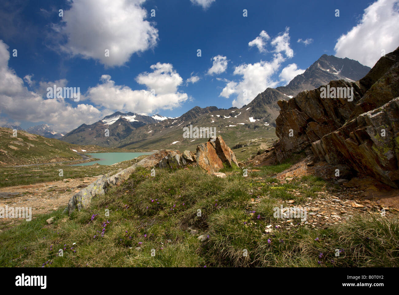 Tre Signori picchi in corrispondenza del vertice del Passo Gavia, Alpi Italiane Foto Stock