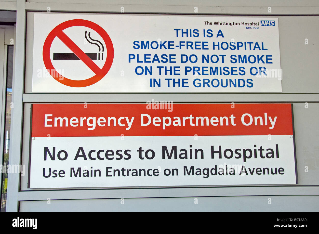 Fumo segno libero al di fuori del Whittington Hospital Archway Islington North London Inghilterra England Regno Unito Foto Stock