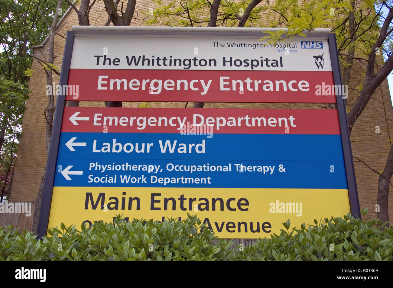 Whittington direzione ospedale board Archway Islington North London Inghilterra England Regno Unito Foto Stock