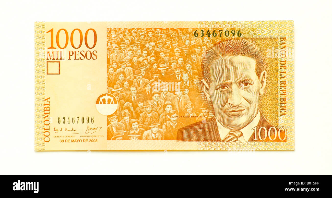 Colombia 1000 pesos nota banca Foto Stock