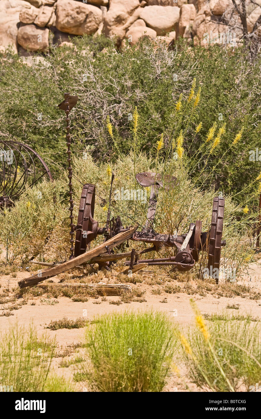 Il vecchio cavallo di fieno condotto taglierina. Foto Stock