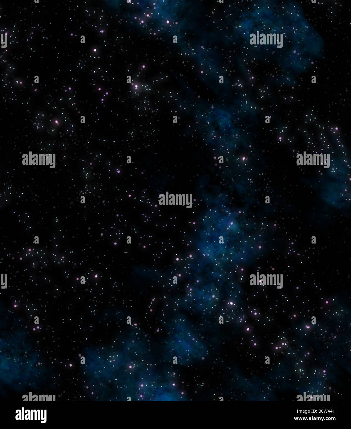 Un sacco di stelle nello spazio esterno con blue nebula nuvole Foto Stock