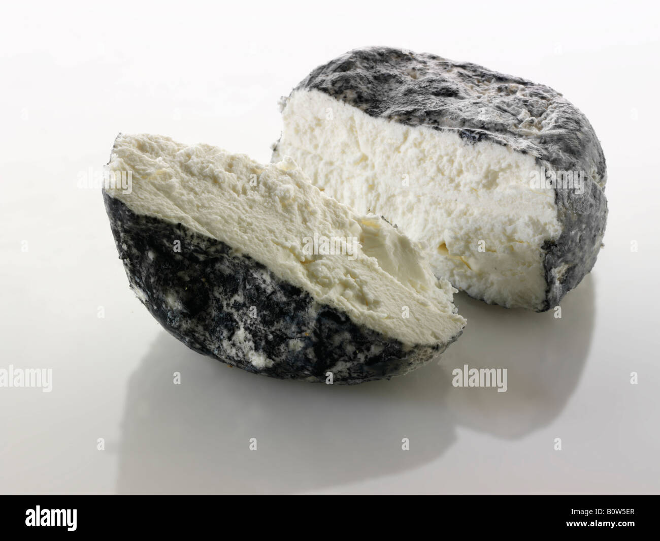Cinder Chevre formaggio dalla Francia su sfondo bianco Foto Stock
