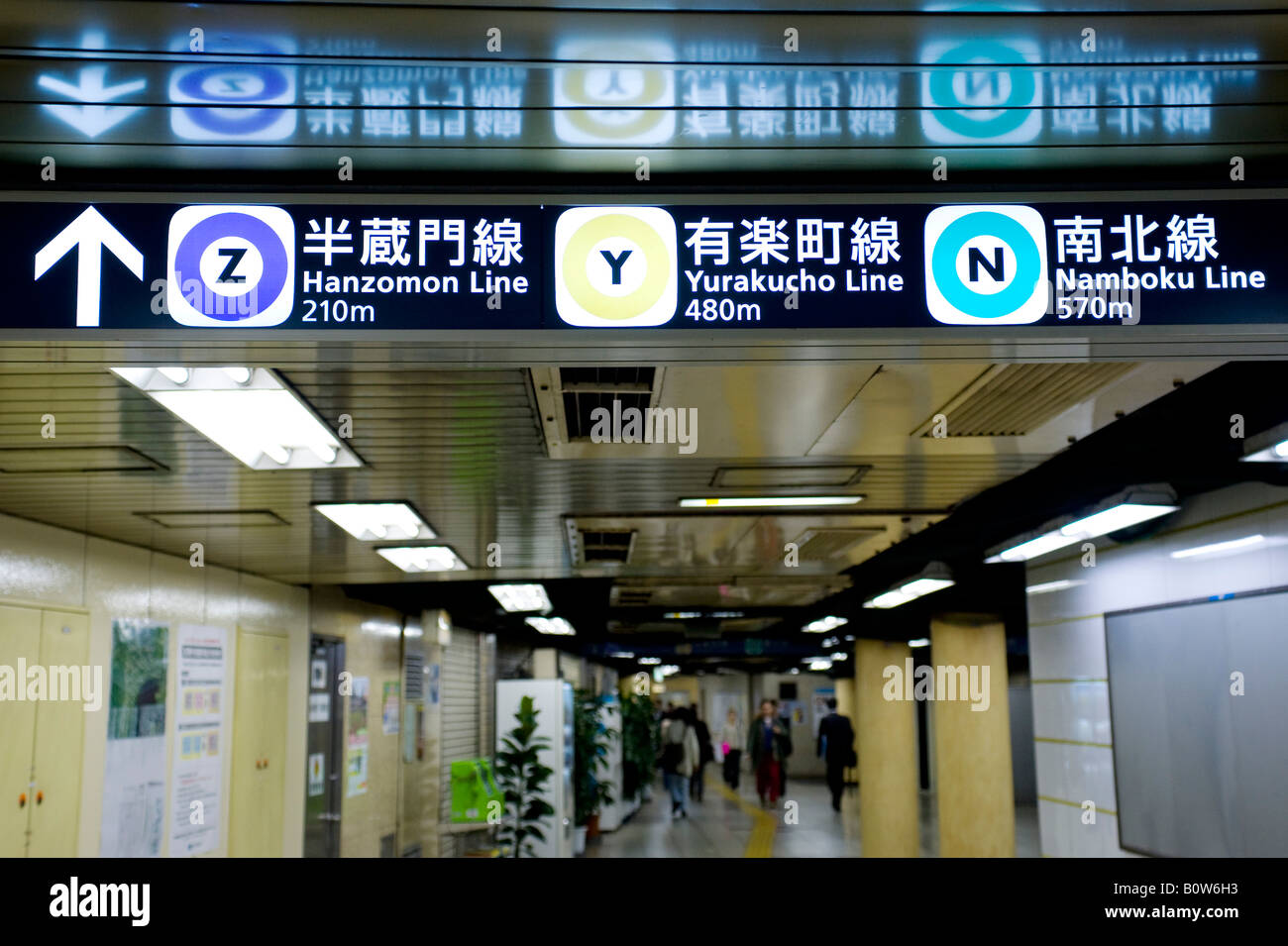 Indicazioni all'interno della stazione della metropolitana di Tokyo 2008 Foto Stock