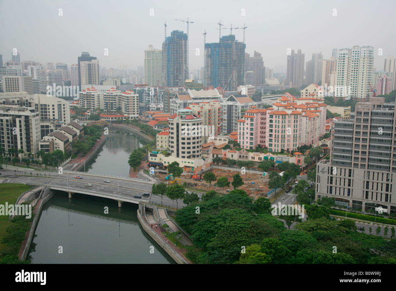 Skyline della città e del Fiume Singapore, Singapore, Sud-est asiatico Foto Stock