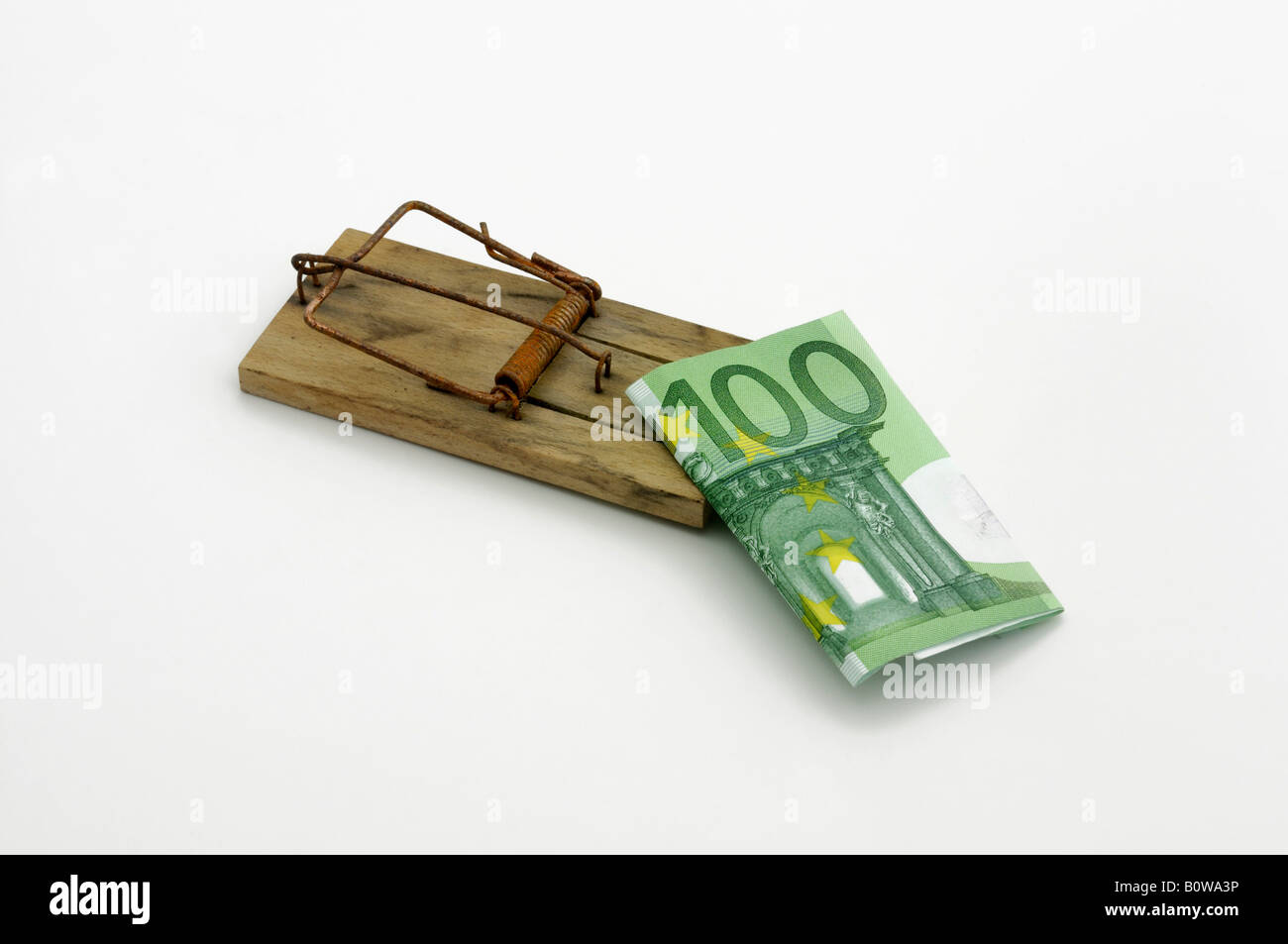 Impostare mousetrap con un 100-Euro bill come esche Foto Stock