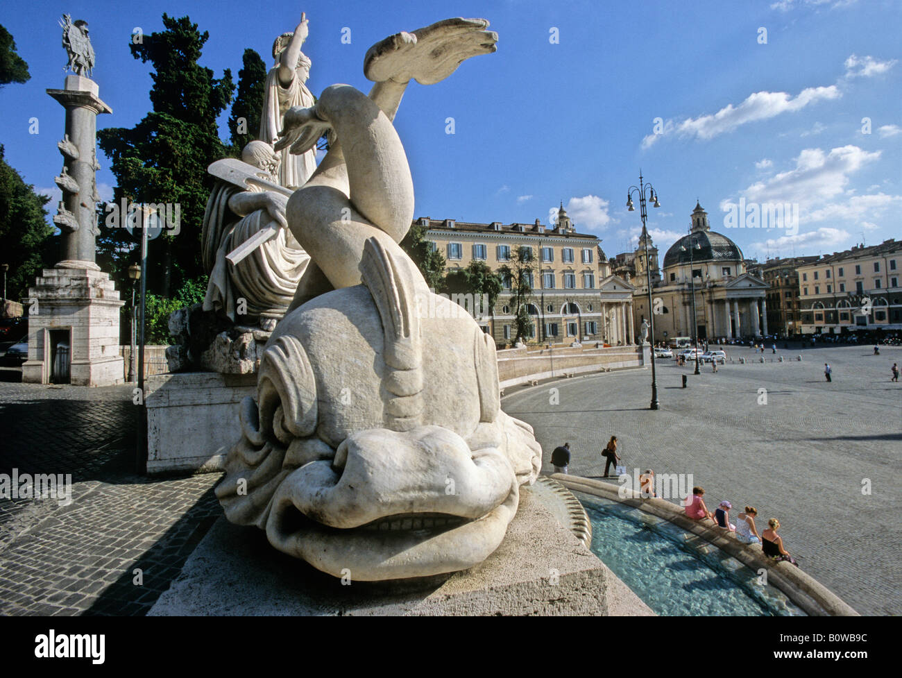 Fontana della scala per la terrazza del Pincio, Santa Maria dei Miracoli, Piazza del Popolo, Roma, Lazio, Italia Foto Stock