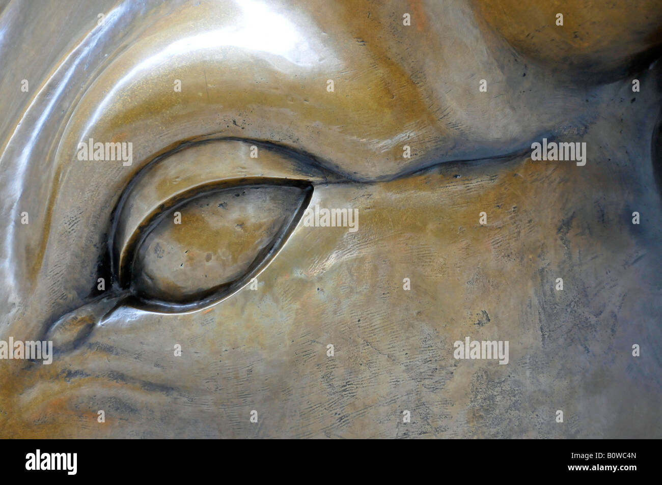 Dettaglio, carica Bull scultura, New York Stock Exchange, NYSE, Bowling Green, Wall Street, Manhattan, New York City, Stati Uniti d'America Foto Stock