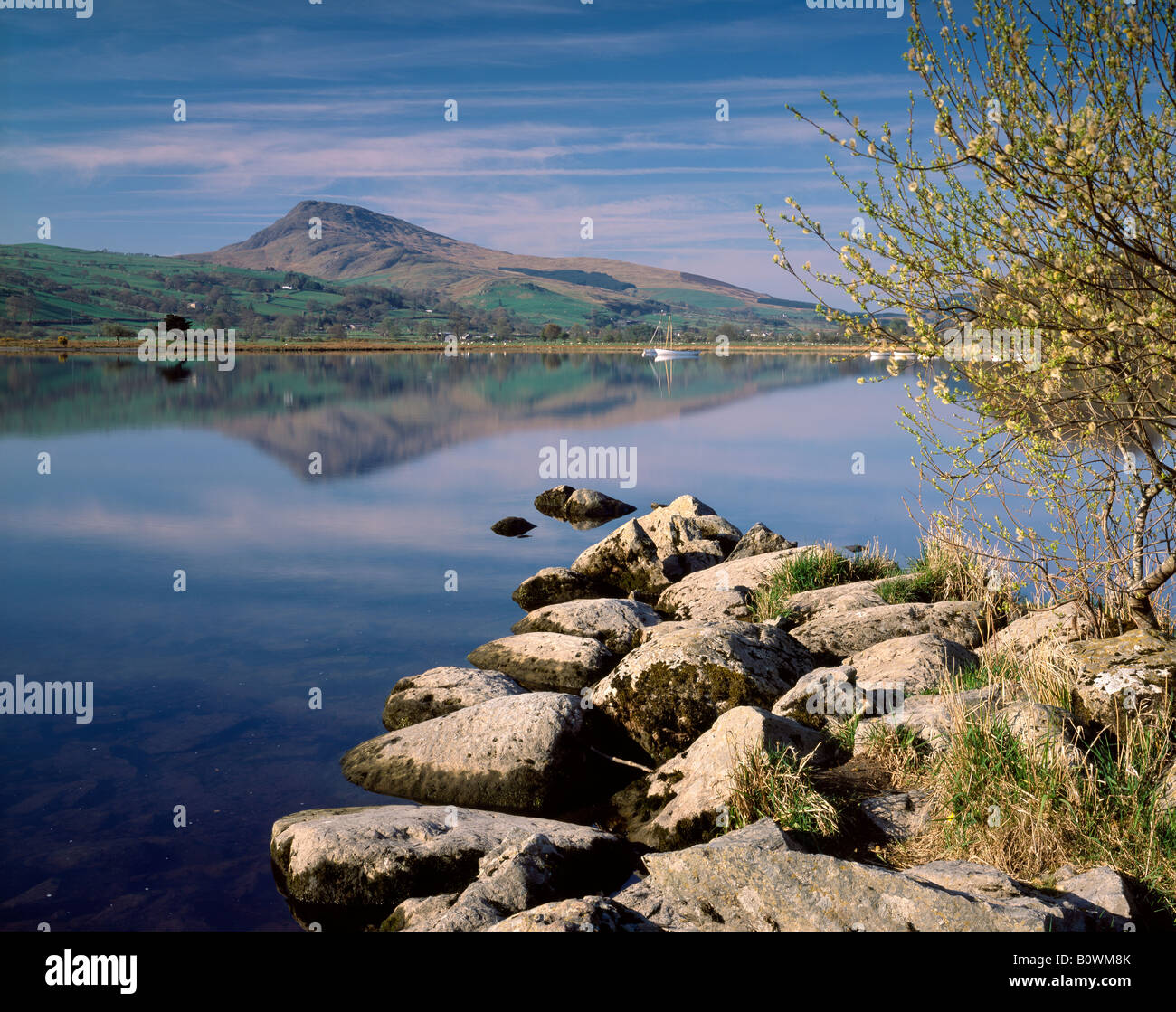 Aran Fawddwy riflessa in Bala Lake a sunrise. Parco Nazionale di Snowdonia. Il Galles. Foto Stock
