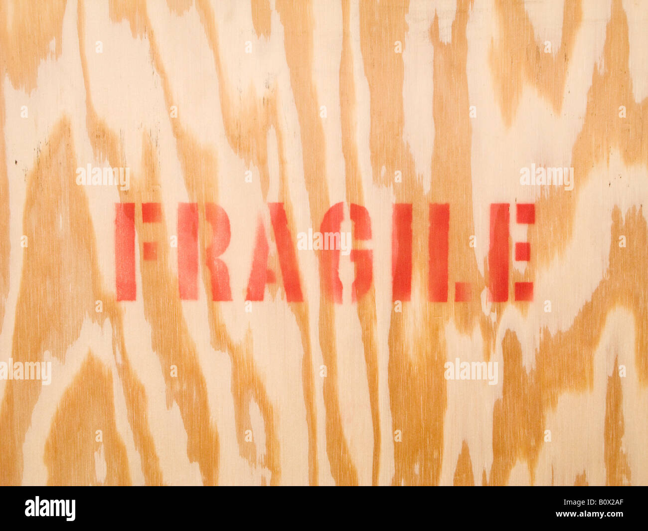 La parola fragile stampata su legno Foto Stock