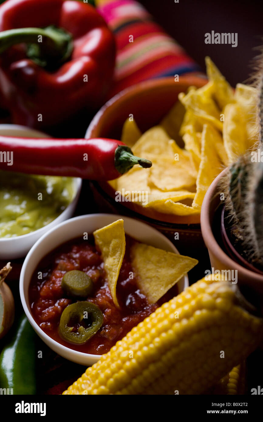 Stereotipati di cibo messicano e ingredienti Foto Stock