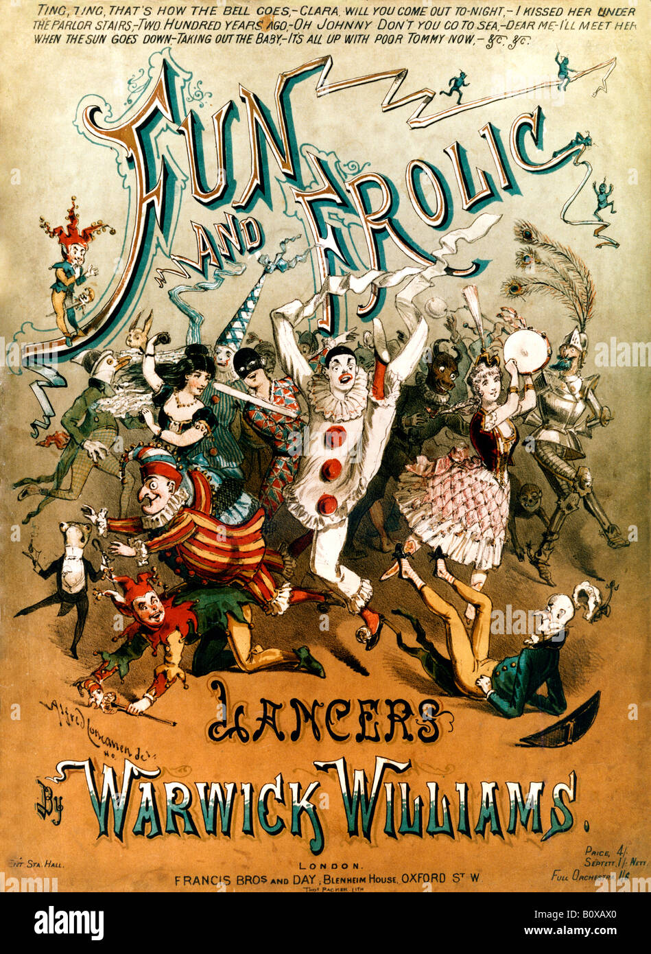 Divertimento e scorazzano a un ballo mascherato late Victorian Music coperchio in foglio di Lancieri dance tune da Warwick Williams Foto Stock