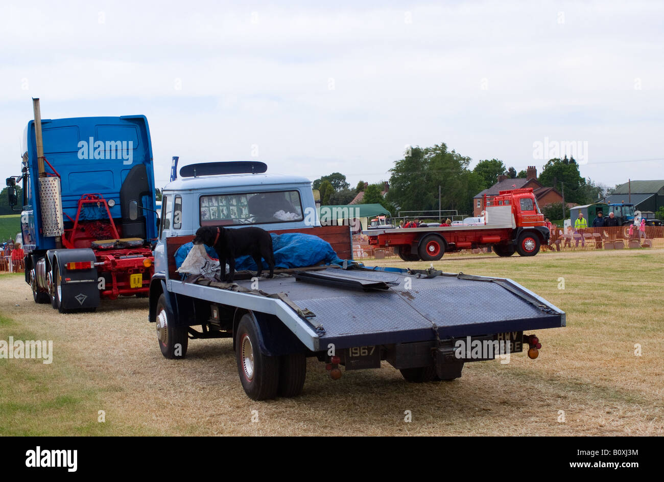 Varie Articuated vecchio trattore e carrelli dello scanner a superficie piana a Smallwood Vintage Rally Cheshire England Regno Unito Regno Unito Foto Stock