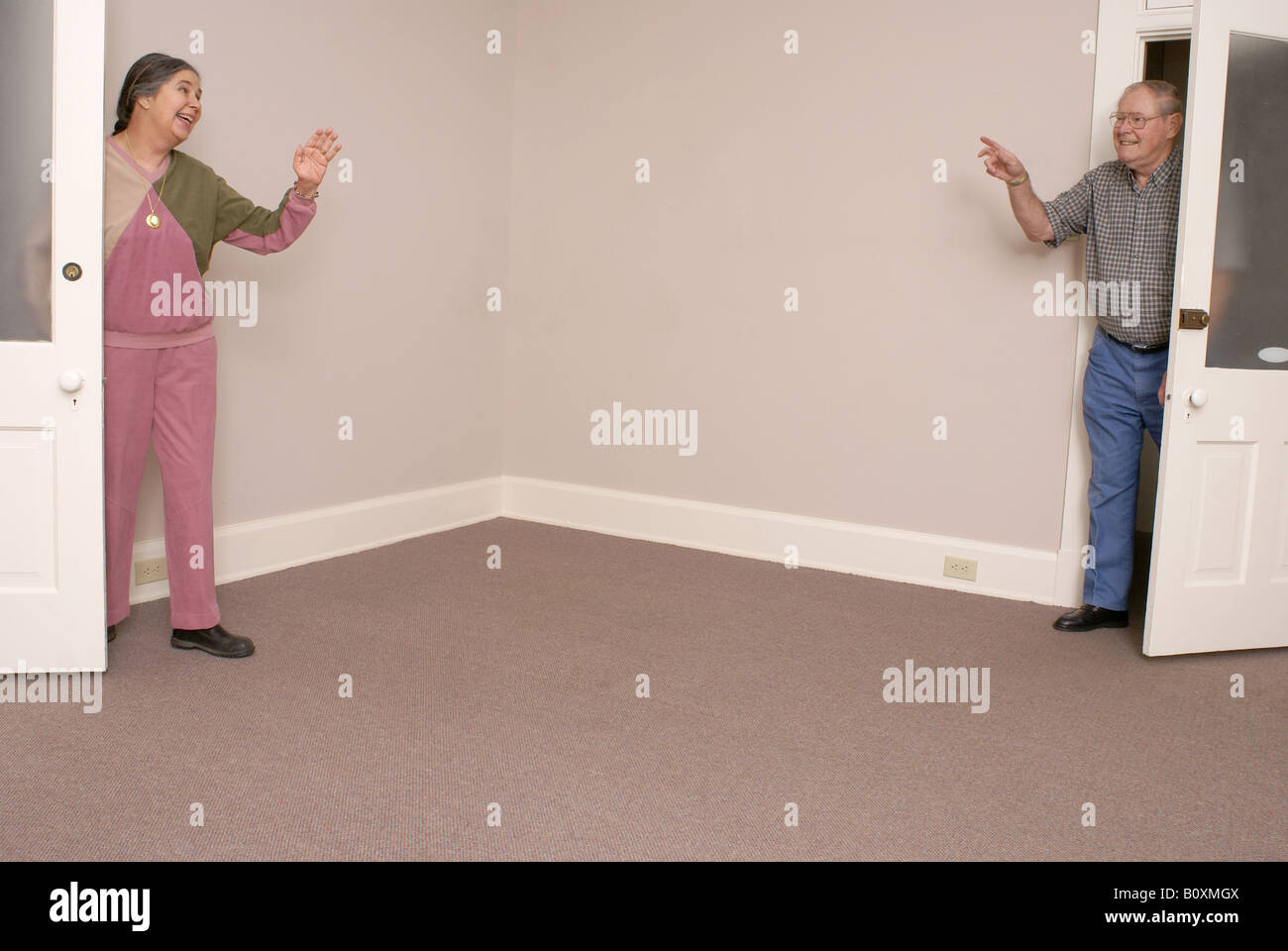 Incontro saluto sventolando Foto Stock