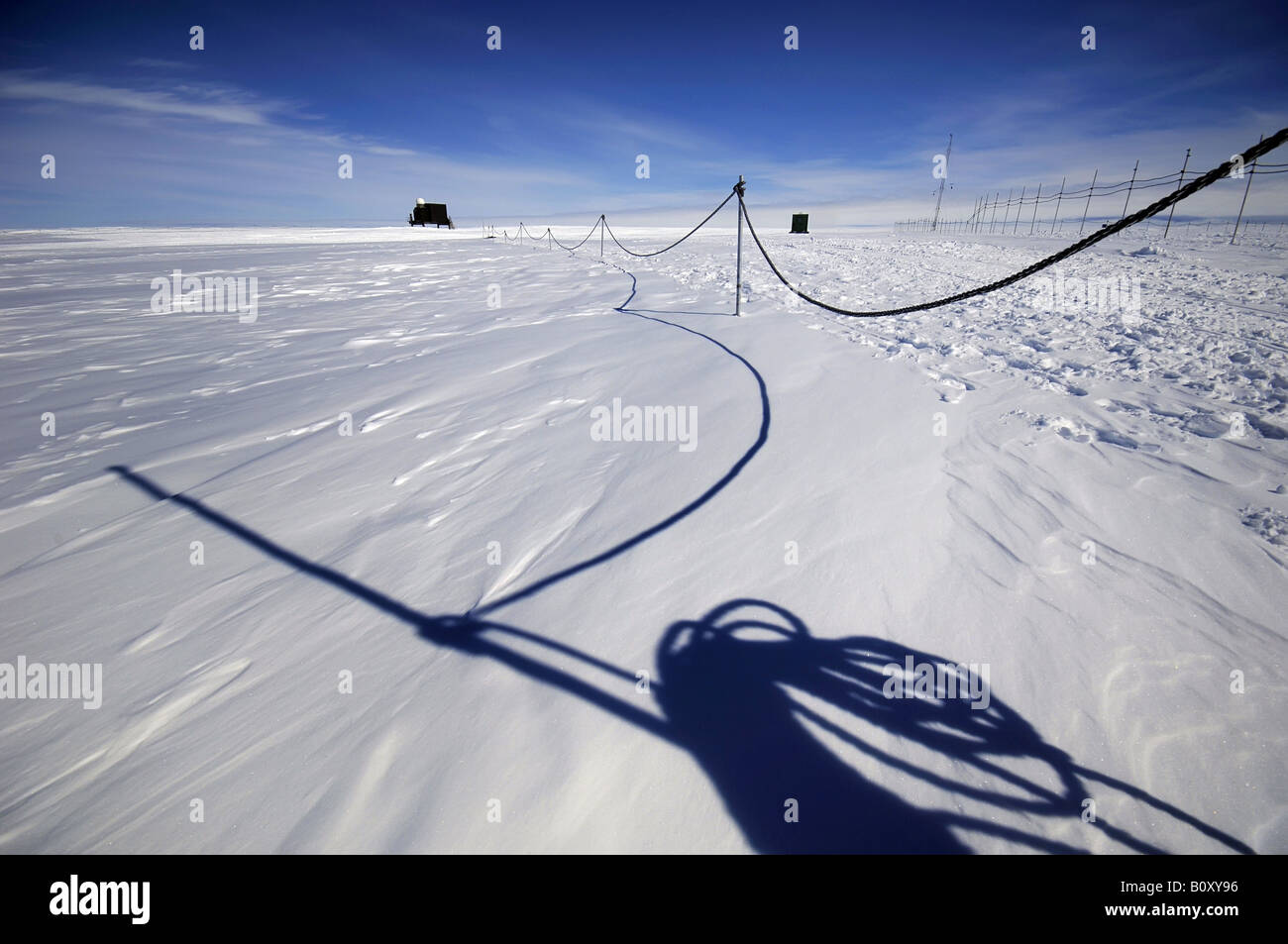 Antartico corda di sicurezza per l'orientamento in corrispondenza di una stazione di ricerca, Antartide Foto Stock